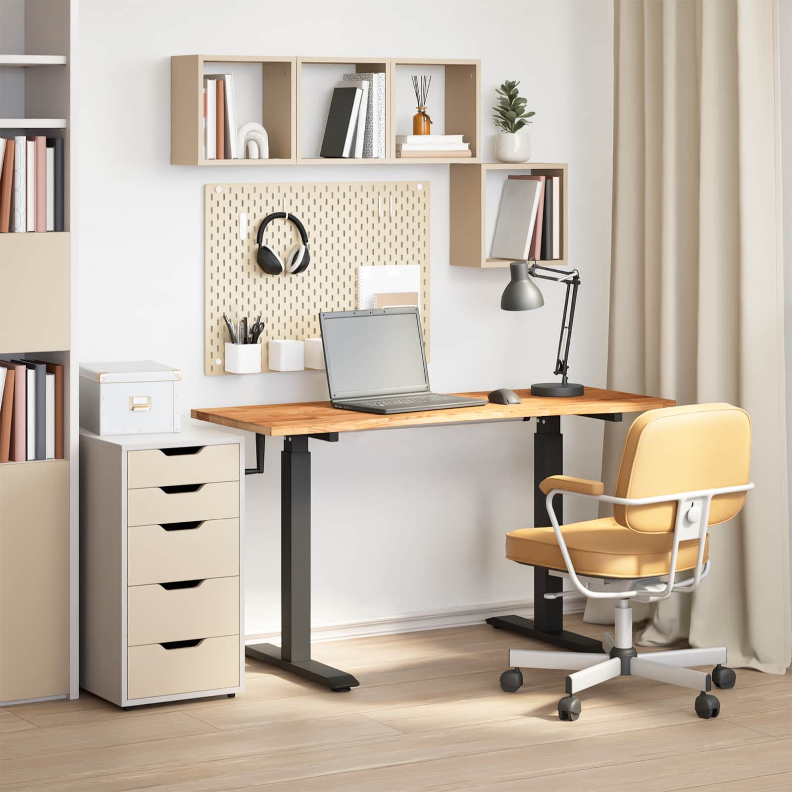 Schreibtisch Schwarz und Hellbraun 140 x 60 cm Massivholz Eiche