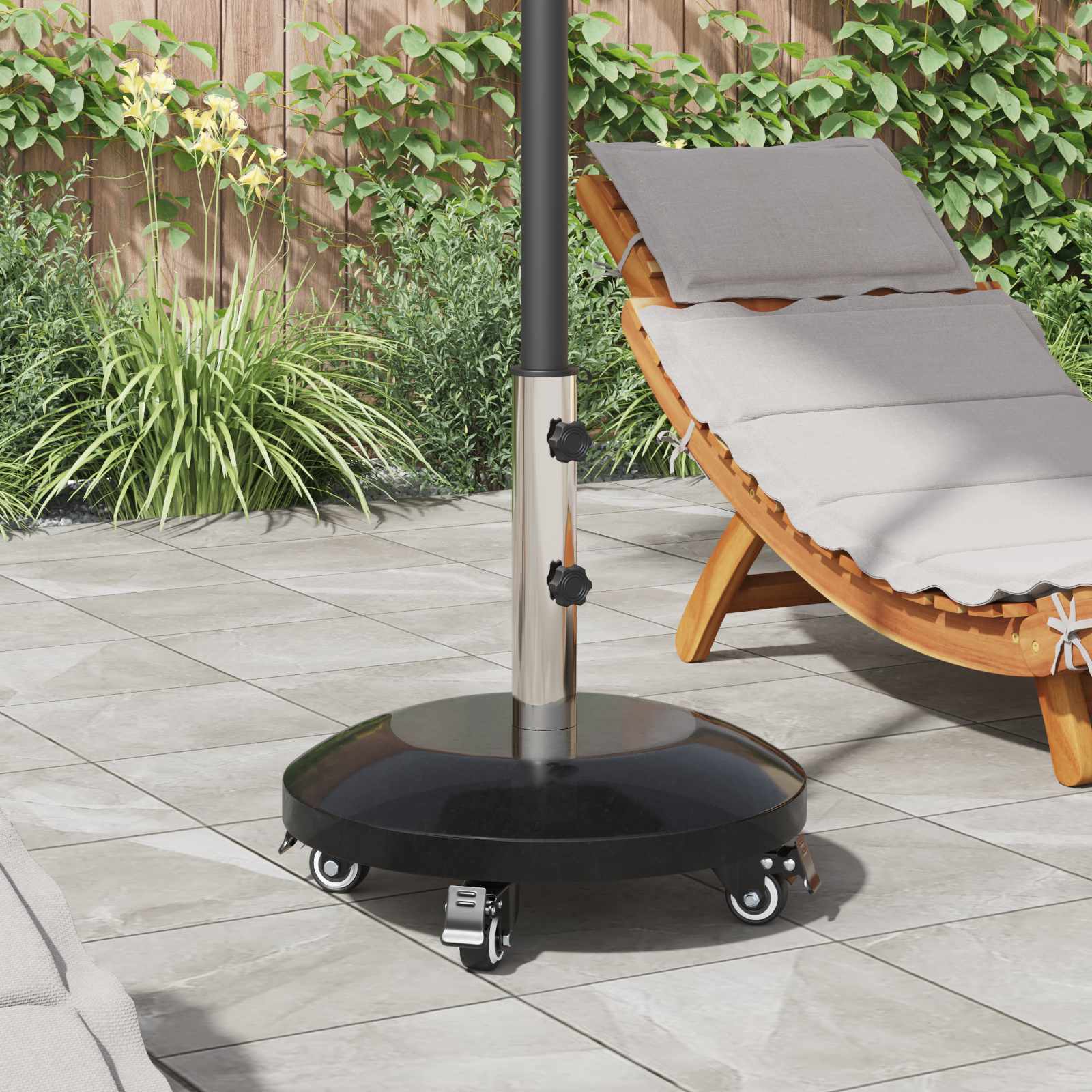 Granit-Sonnenschirmständer mit Rollen für 40-50 mm Mast 29 kg Schwarz