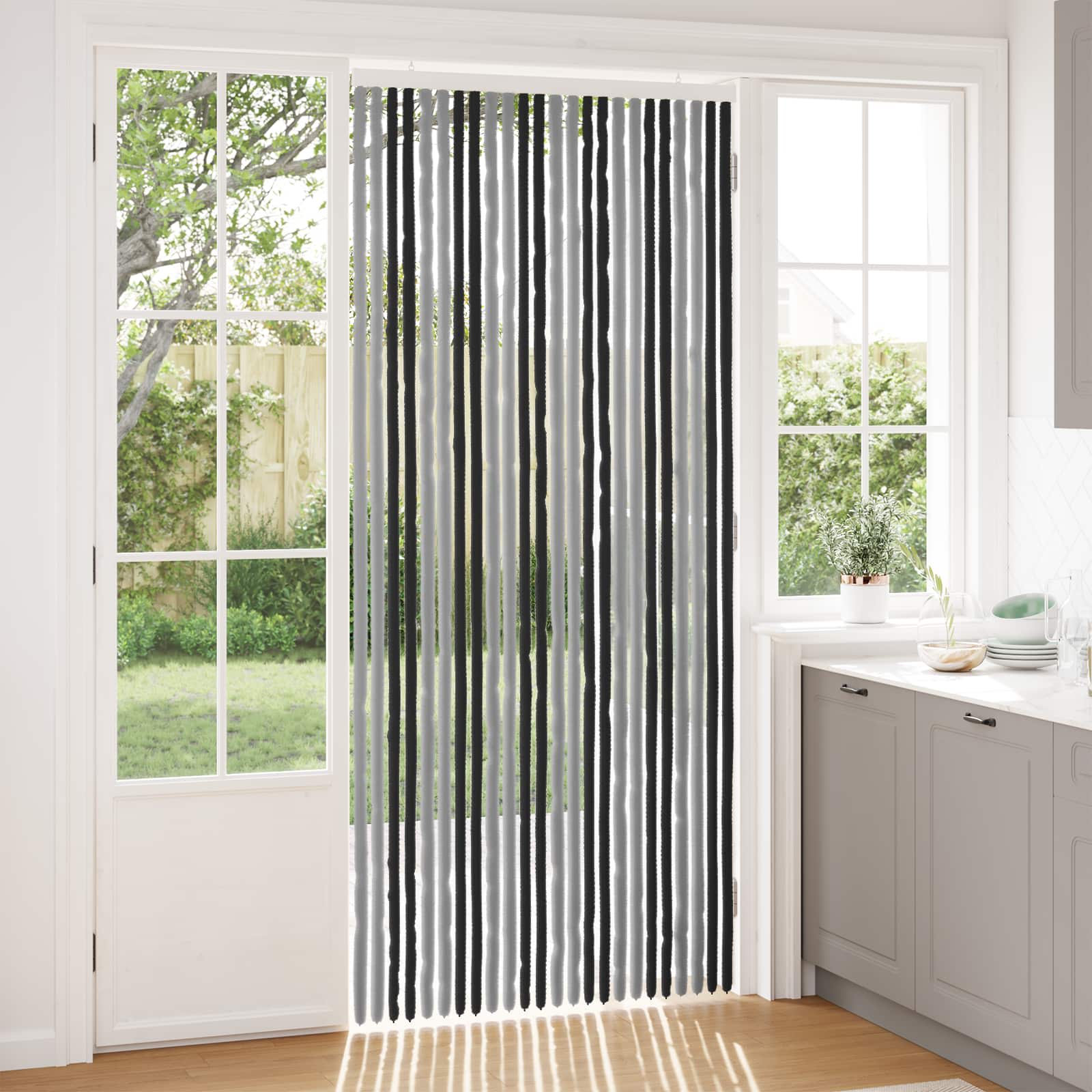 Insektenschutzvorhang Chenille Grau und Schwarz 100 x 230 cm