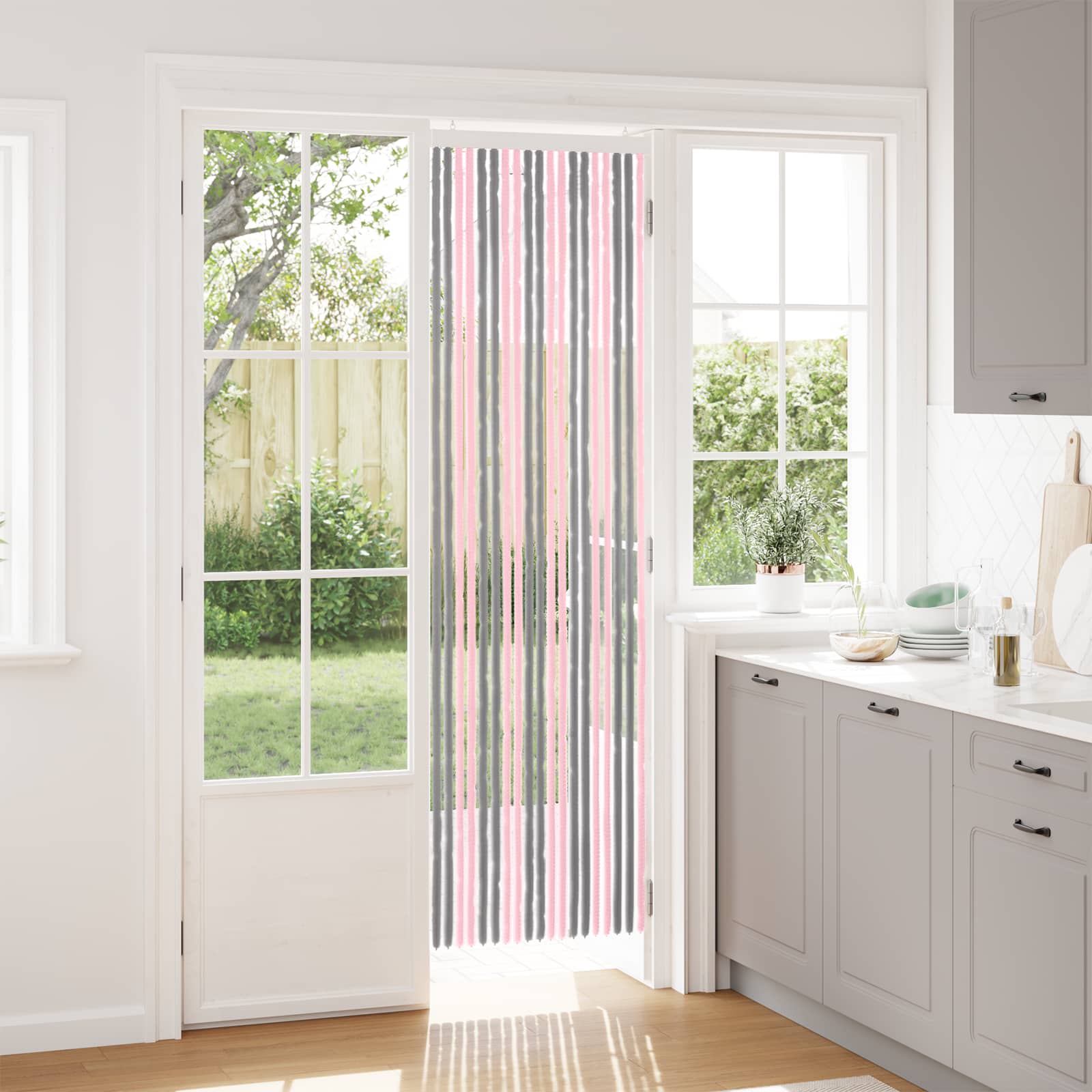 Insektenschutzvorhang Chenille Silber Grau und Rosa 56 x 200 cm