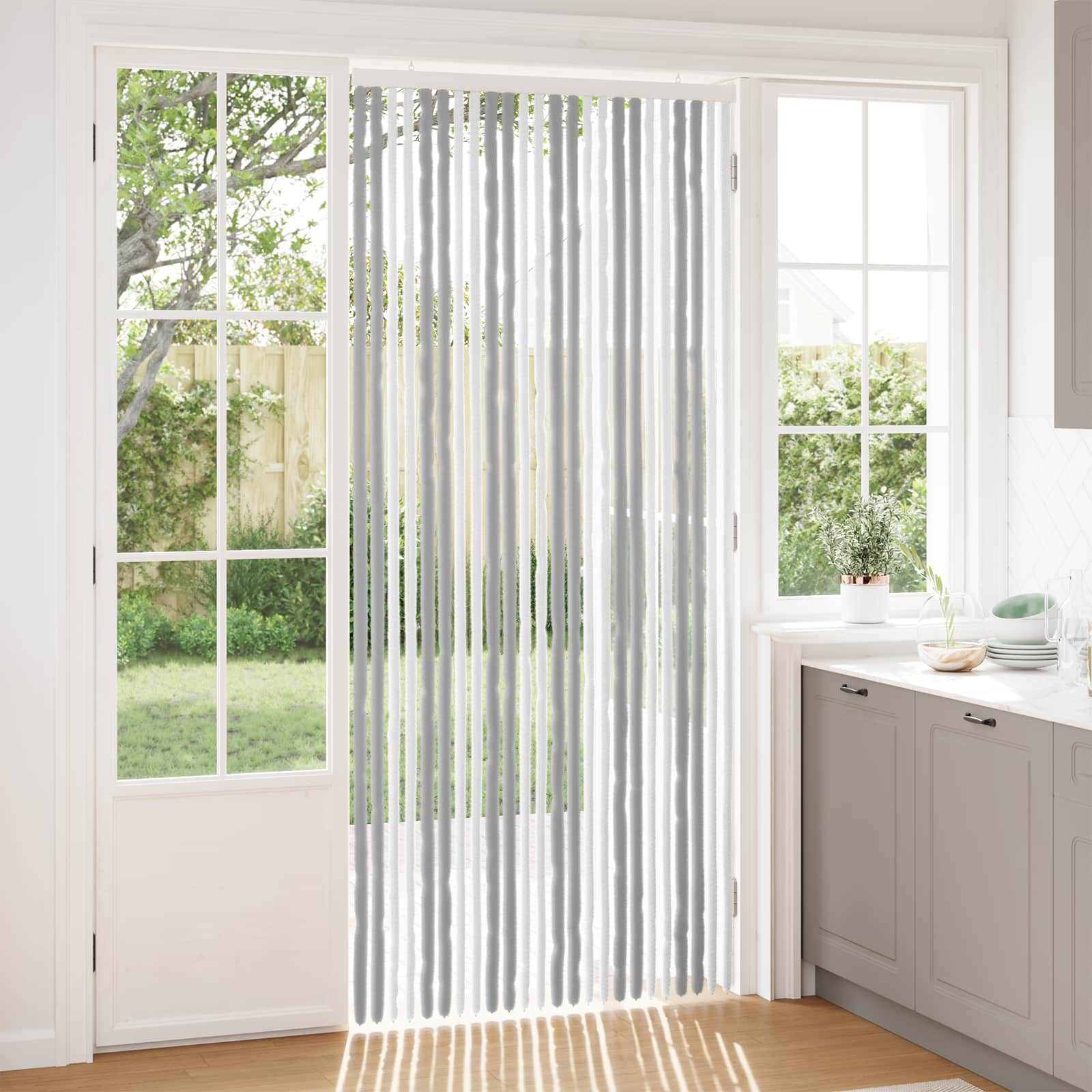 Insektenvorhang Chenille Grau und Weiß 100 x 230 cm 100% PP