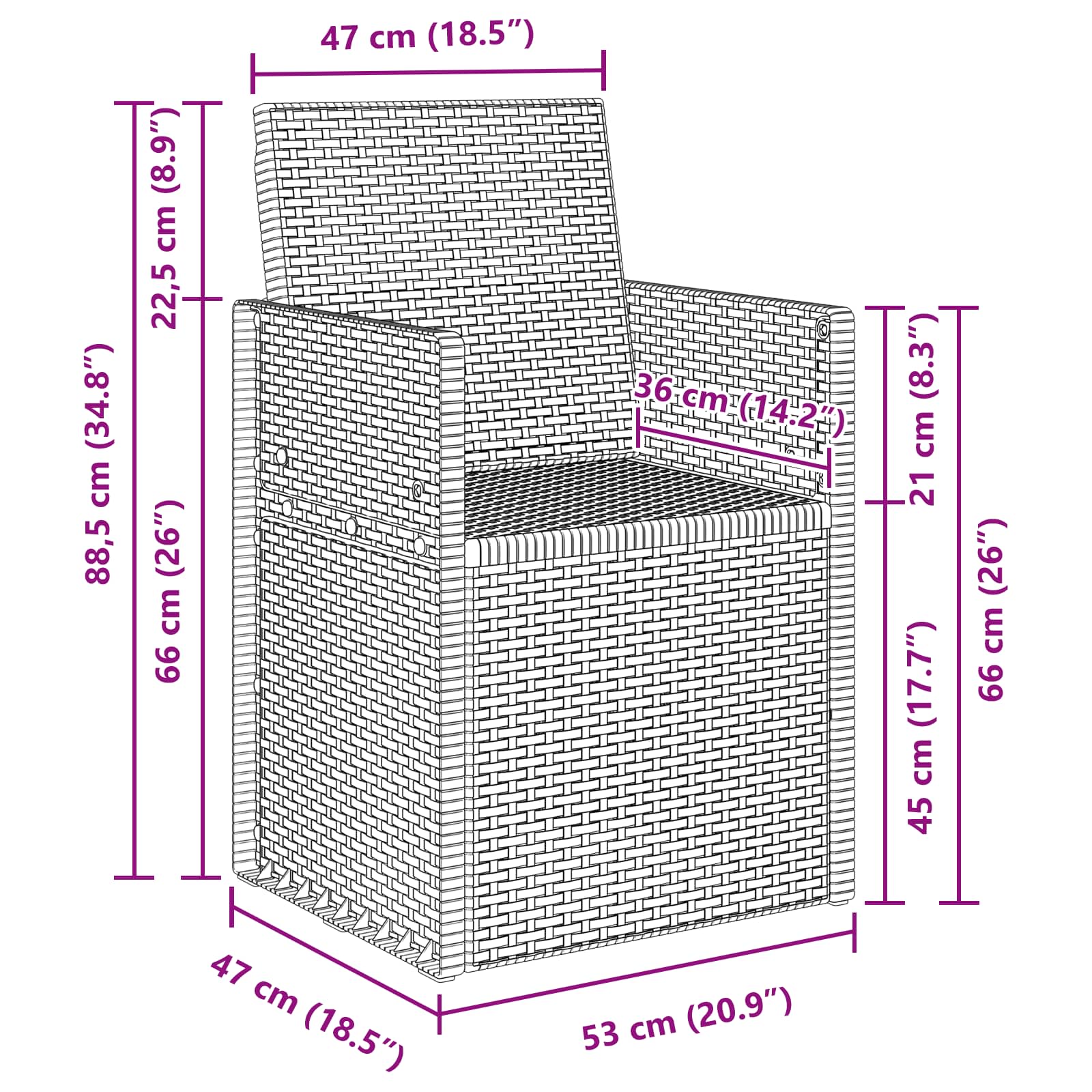 Garten Essstühle 2-teilig Anthrazit 53 x 47 x 88,5 cm PP