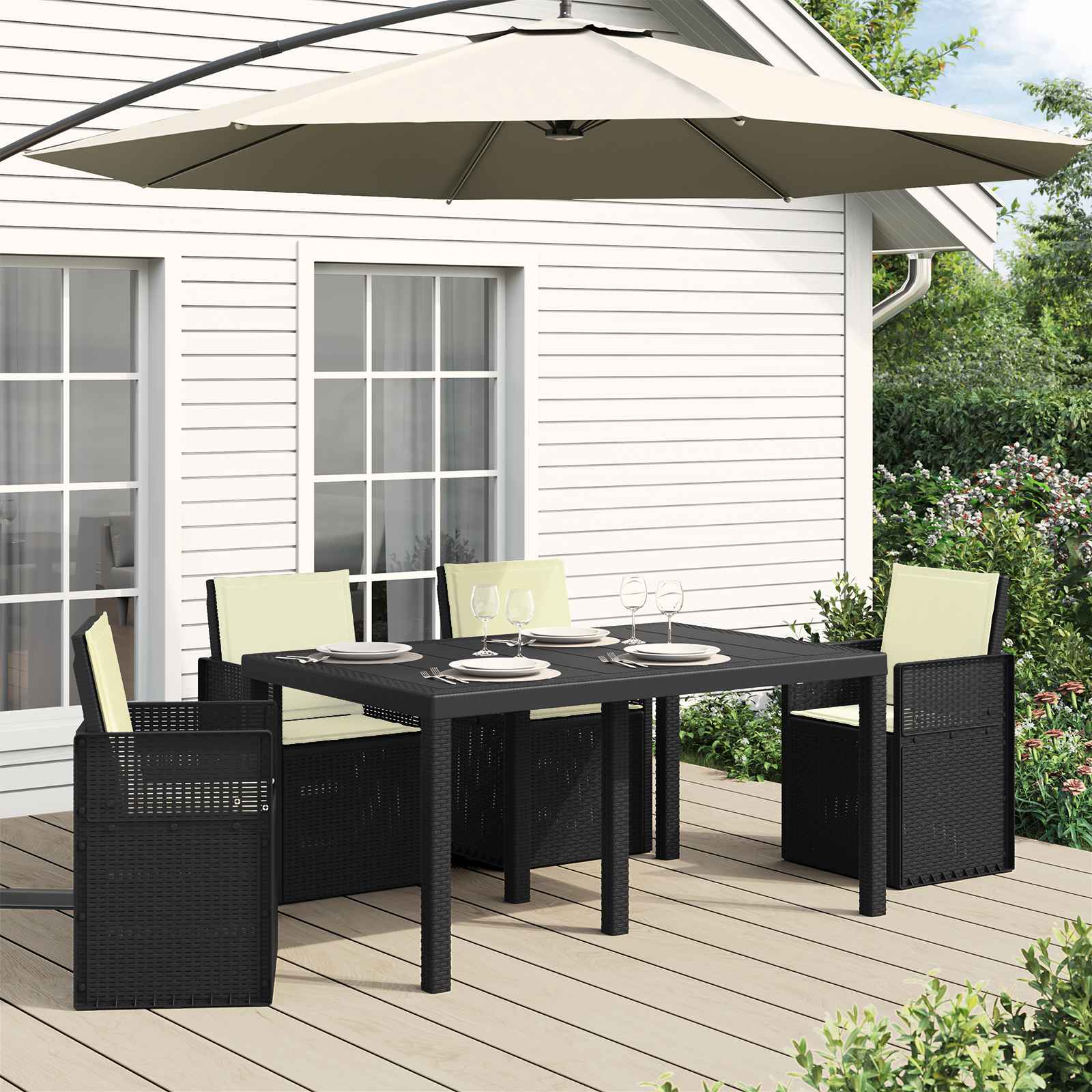 Sitz- und Rückenkissen 4 pcs Creme 47 x 45 x 2 cm Polyester