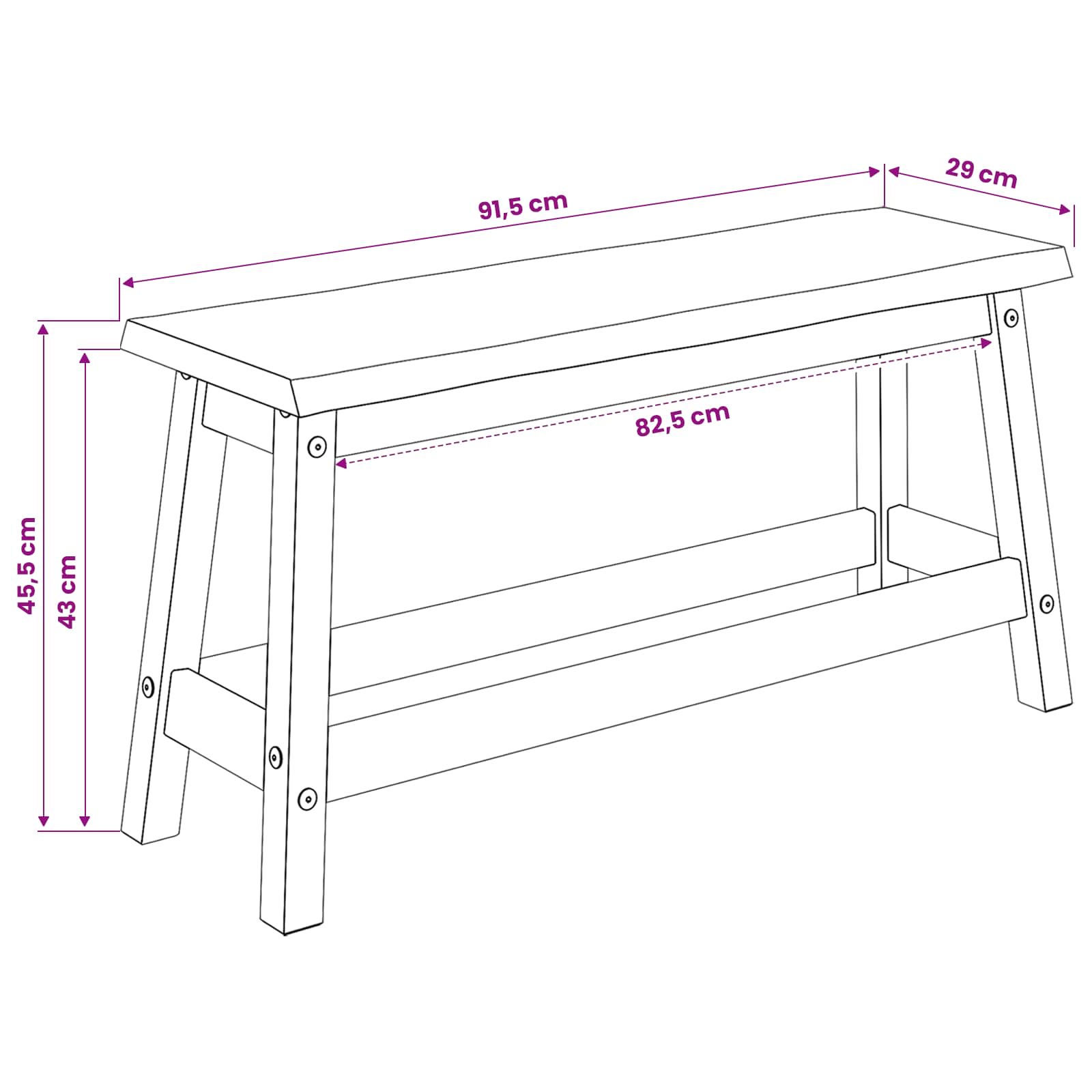 Esstischbank EKAI Schwarz 91,5 x 29 x 45,5 cm