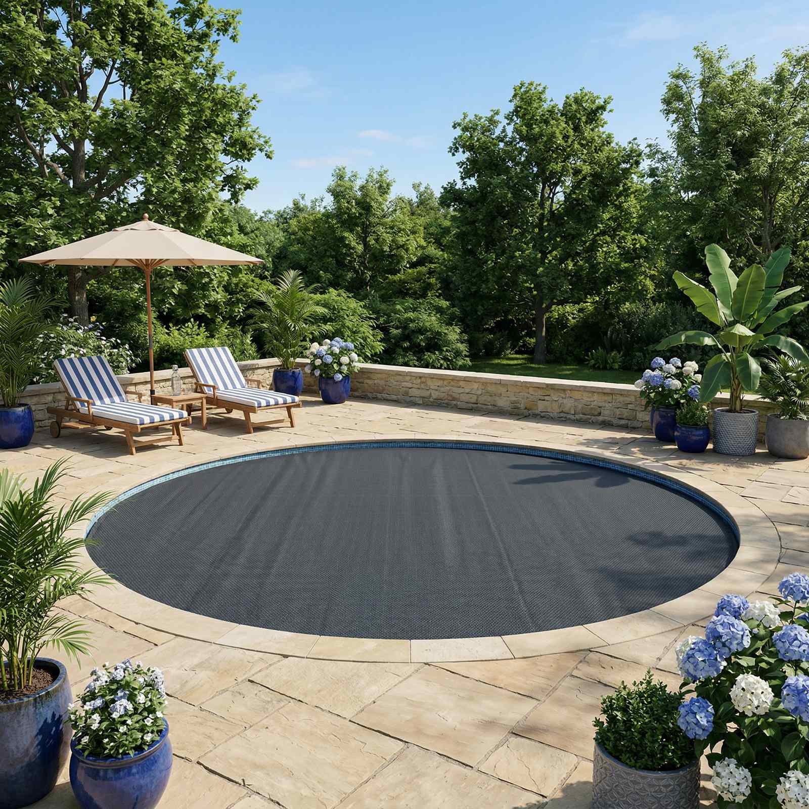 Solar Poolabdeckung Hochwertig Ø 356 cm 200 μm Rund PE Schwarz