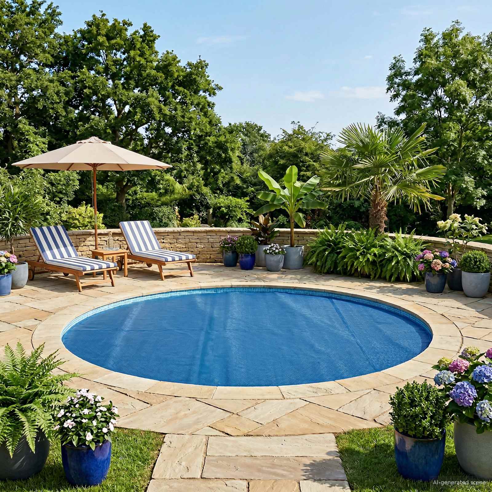 Sonnendeck für Pools Extra Schwer Ø 356 cm 400 μm Rund PE Blau