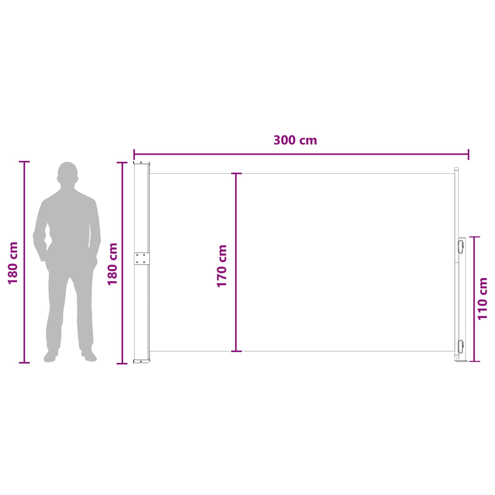Ausziehbares Seitenmarkise Taupe 300 x 180 cm Polyester