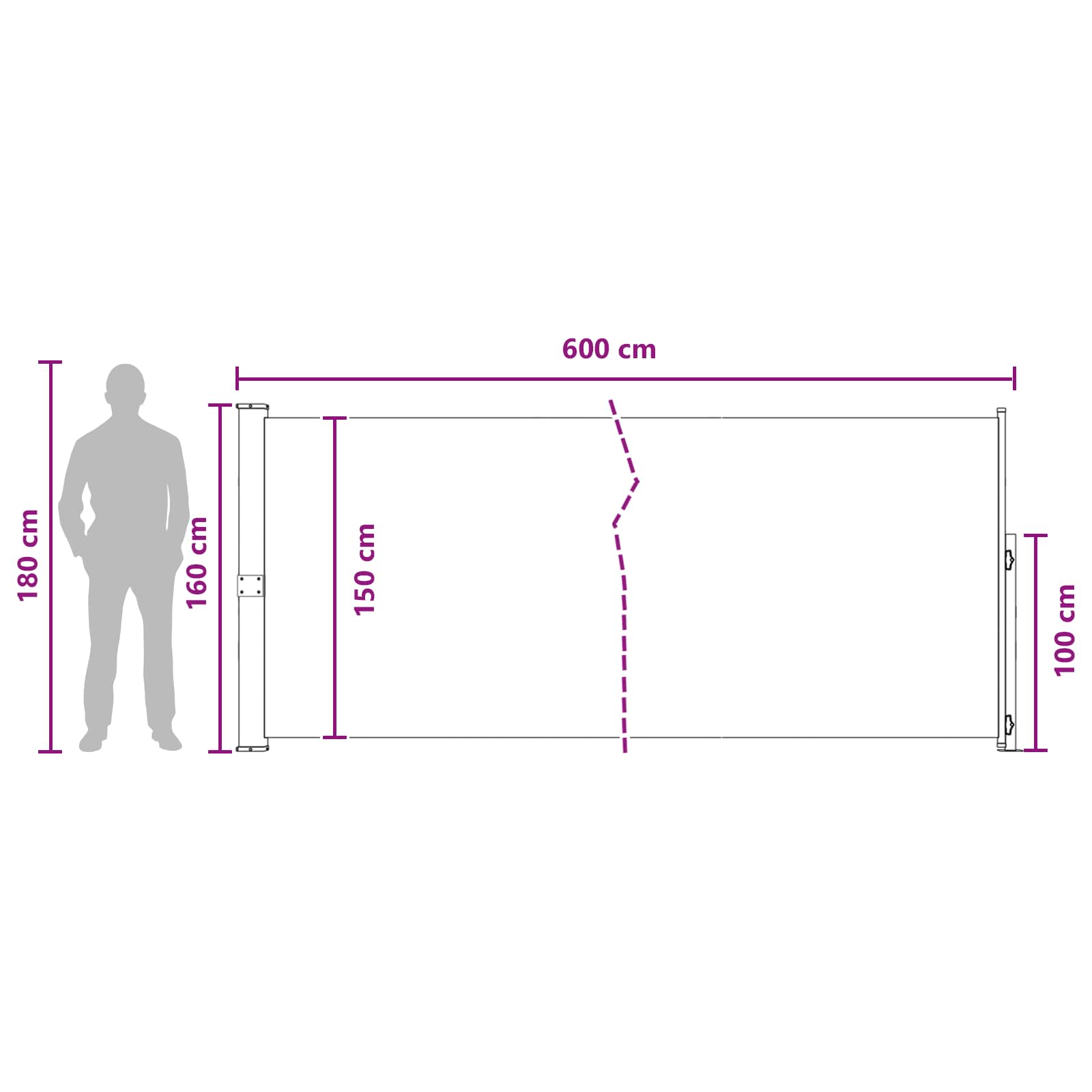 Ausziehbares Seitenmarkise 160 x 600 cm Polyester Rechtwinklig