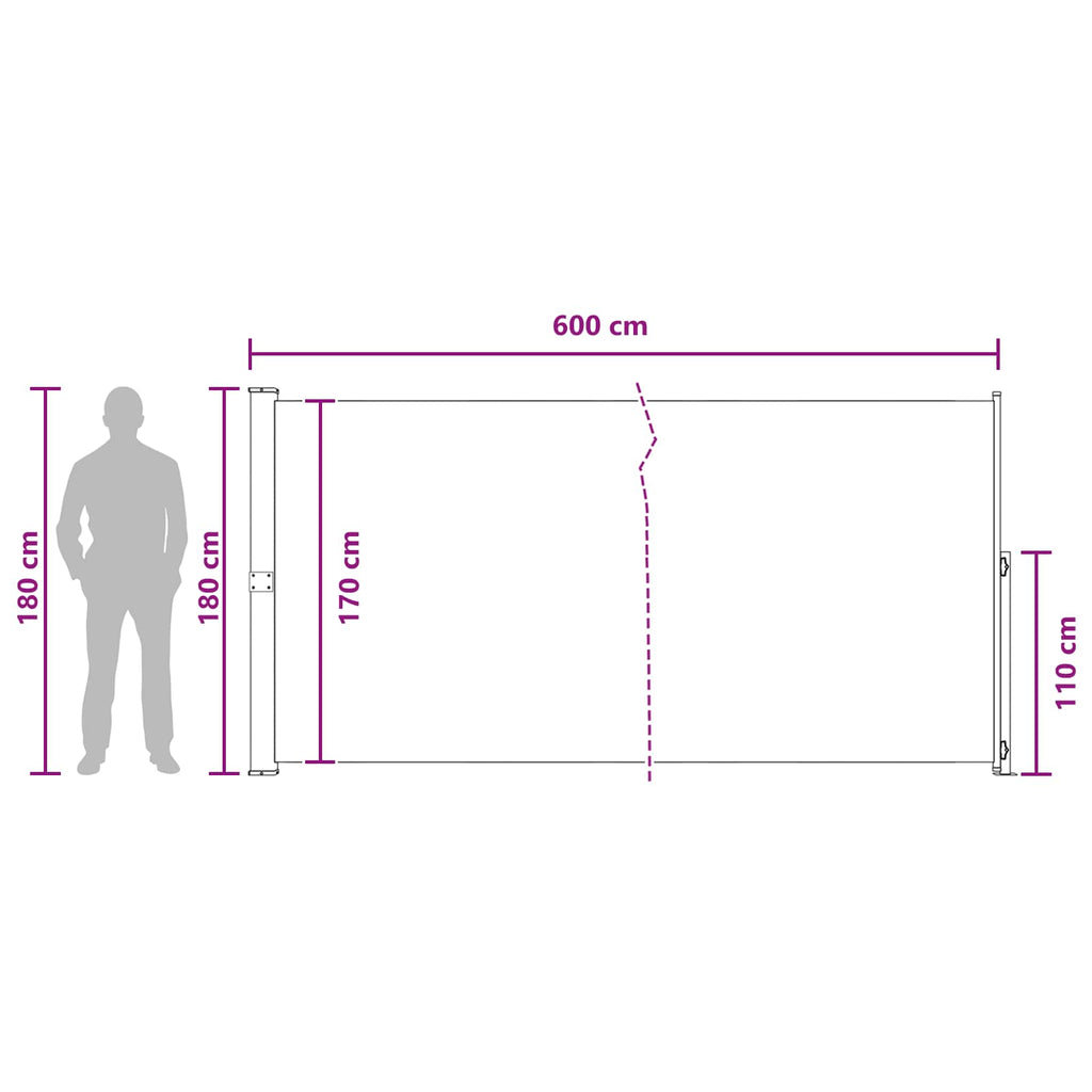 Ausziehbares Seitenmarkise 180 x 600 cm Polyester Rechtwinklig