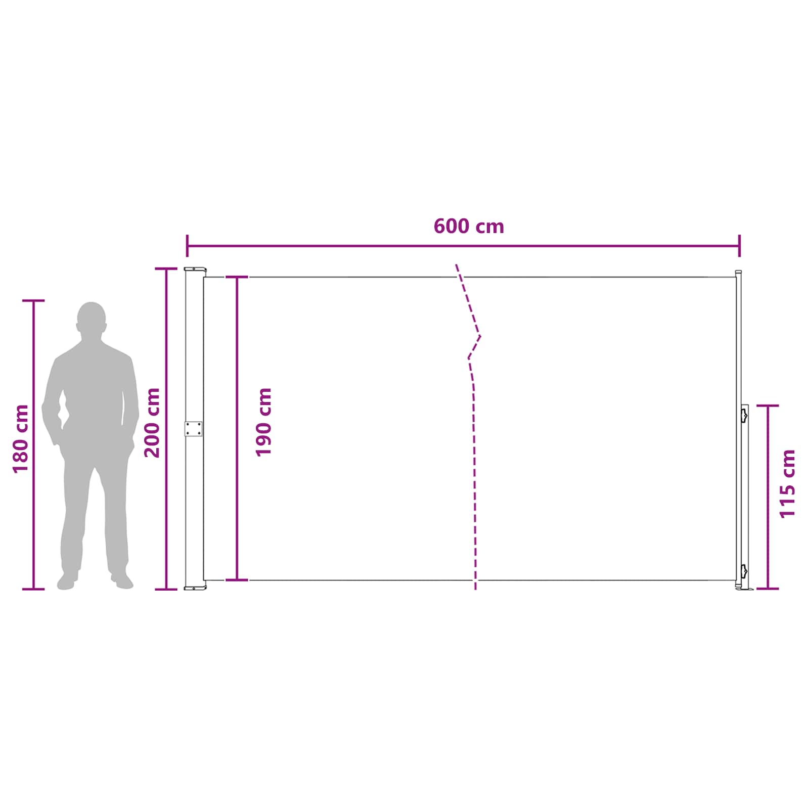 Ausziehbares Seitenmarkise Beige 600 x 200 cm Polyester