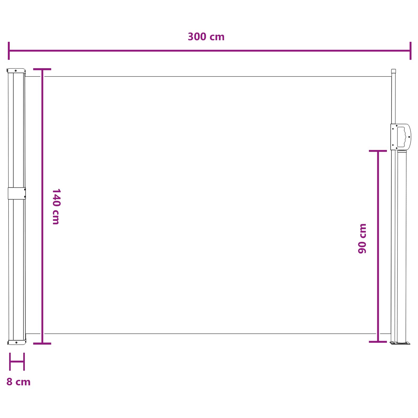 Ausziehbares Seitenmarkise Grau 300 x 140 cm Polyester