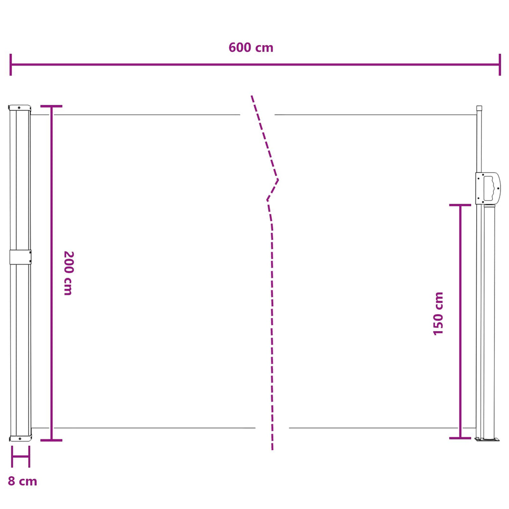 Ausziehbares Seitenmarkise Grau 600 x 200 cm Polyester