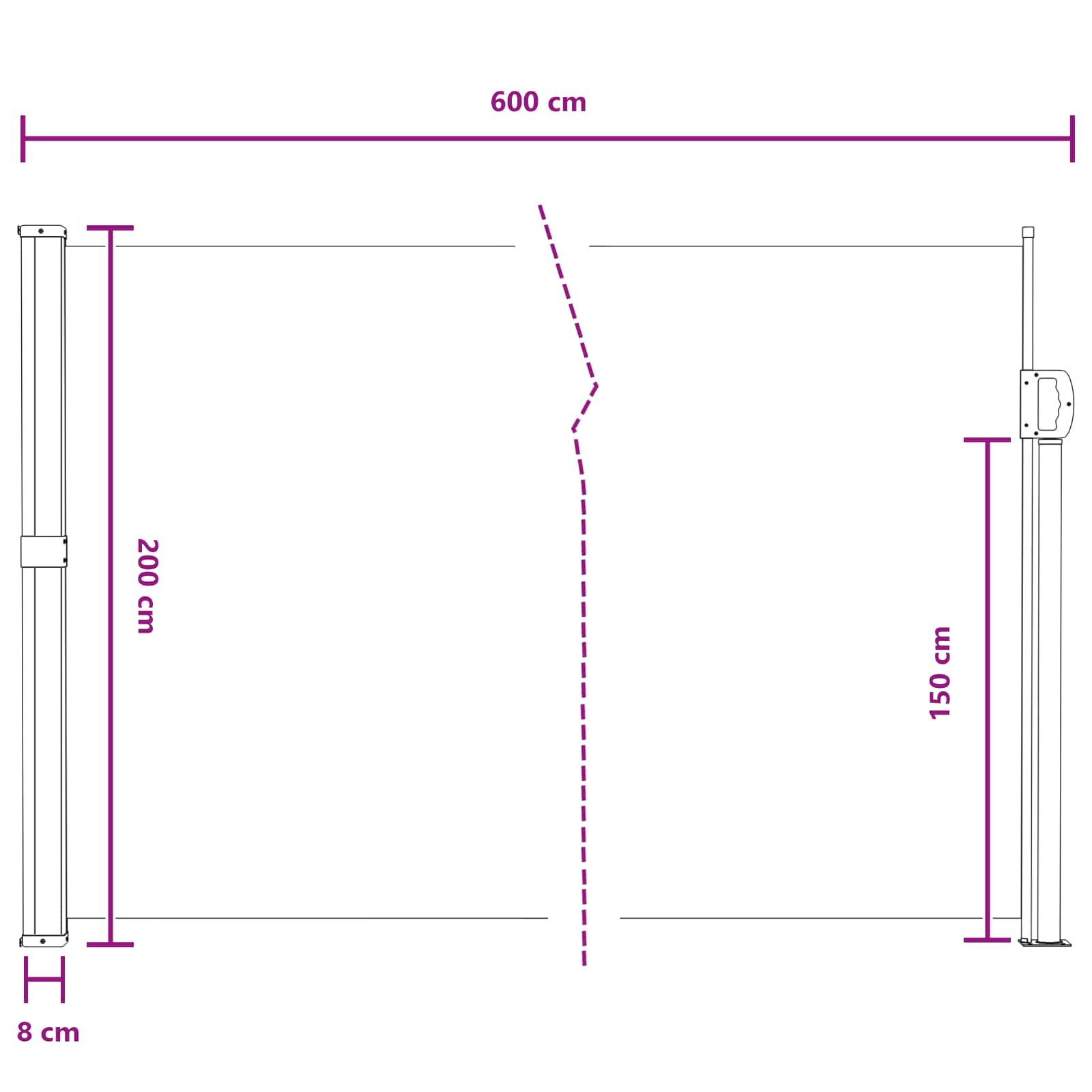 Ausziehbares Seitenmarkise Grau 600 x 200 cm Polyester