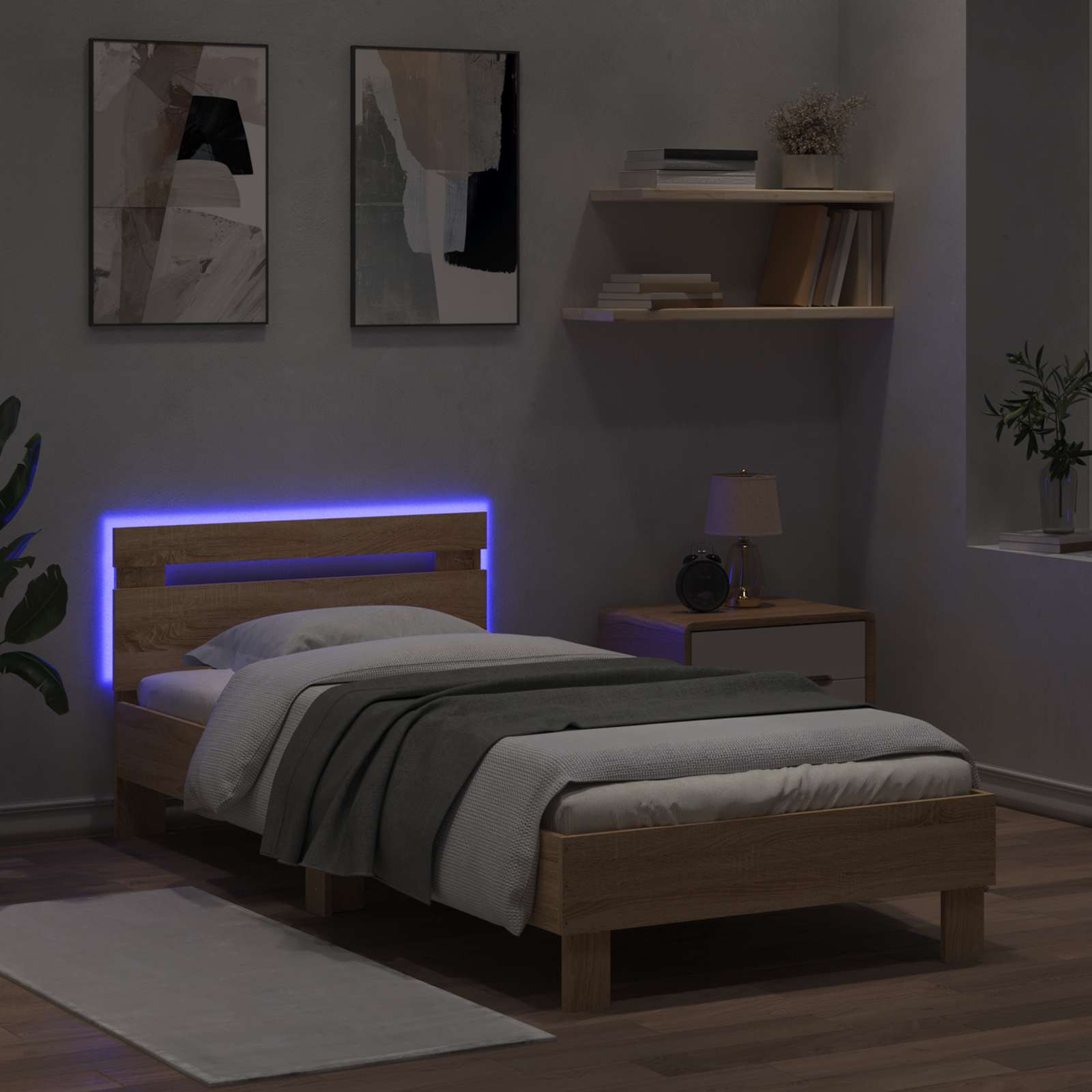 Bettgestell mit LED Sonoma-Eiche 80 x 200 cm Holzwerkstoff