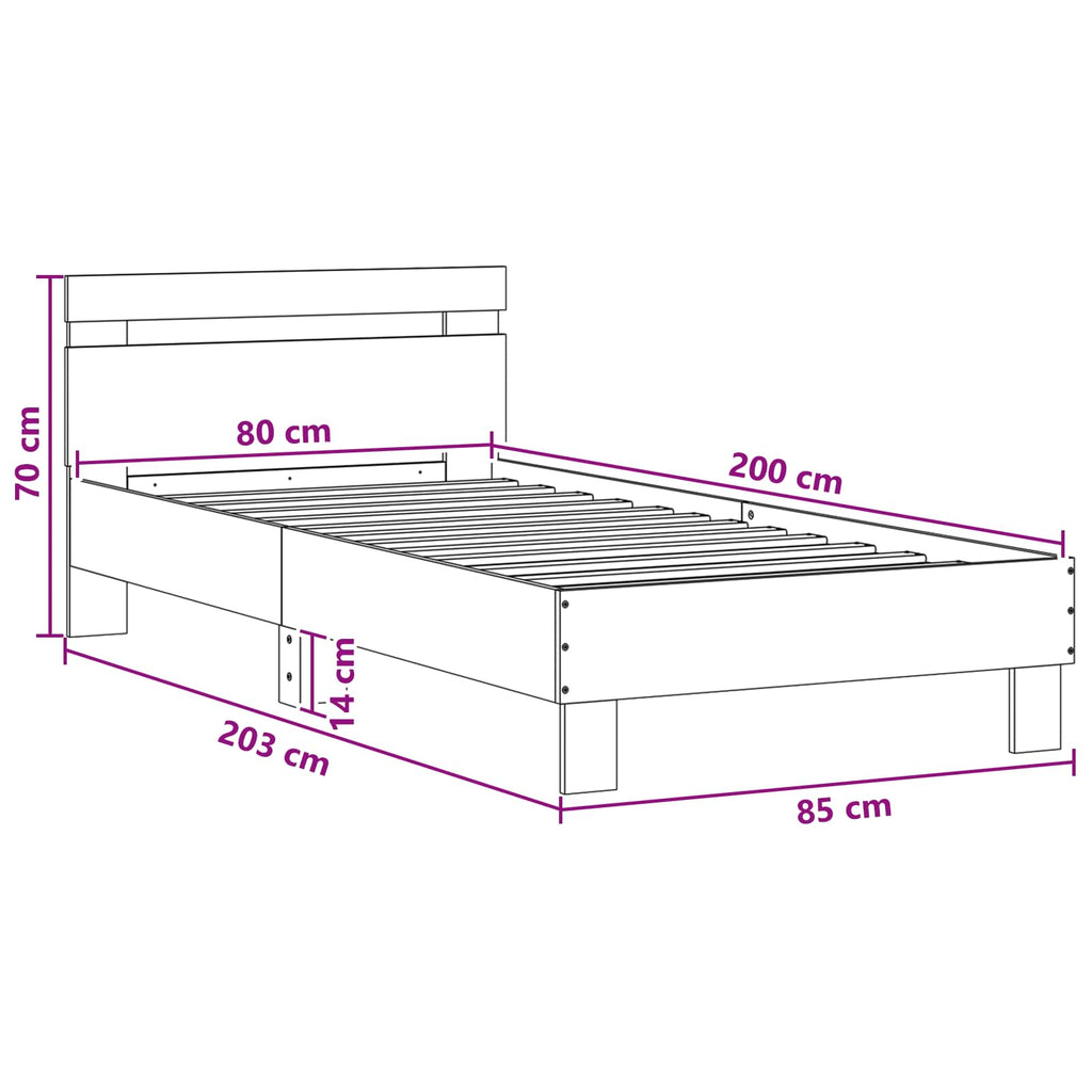 Bettgestell mit LED Sonoma-Eiche 80 x 200 cm Holzwerkstoff