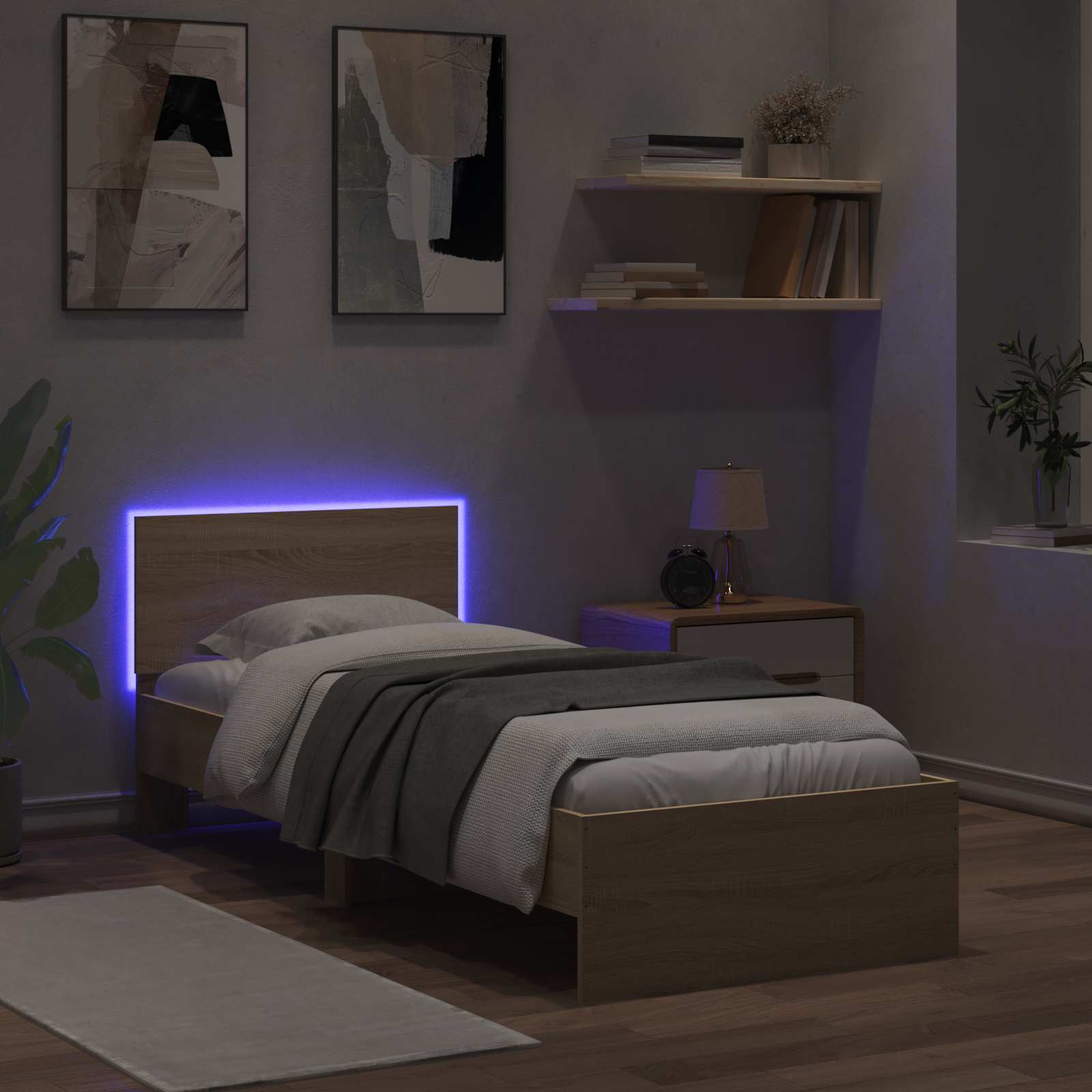 Bettgestell mit LED Sonoma-Eiche 80 x 200 cm Holzwerkstoff