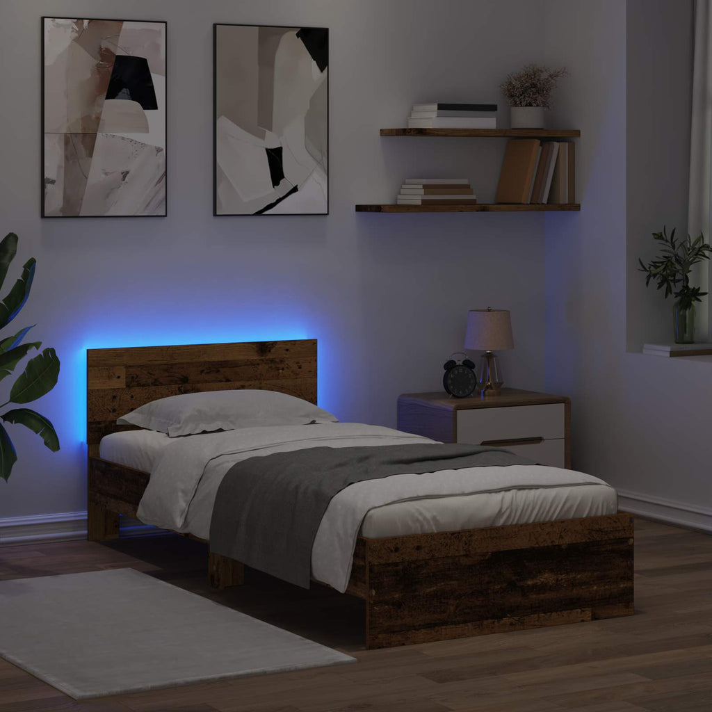 Bettgestell mit LED Altholz 80 x 200 cm Holzwerkstoff