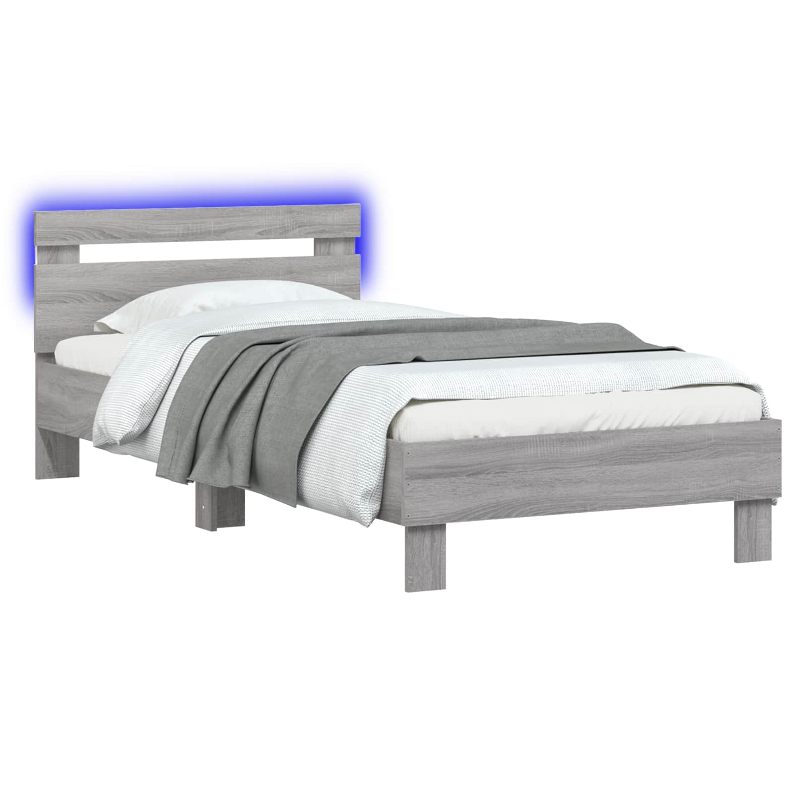 Bettgestell mit LED Grau Sonoma 80 x 200 cm Holzwerkstoff