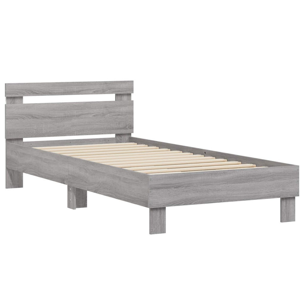Bettgestell mit LED Grau Sonoma 80 x 200 cm Holzwerkstoff