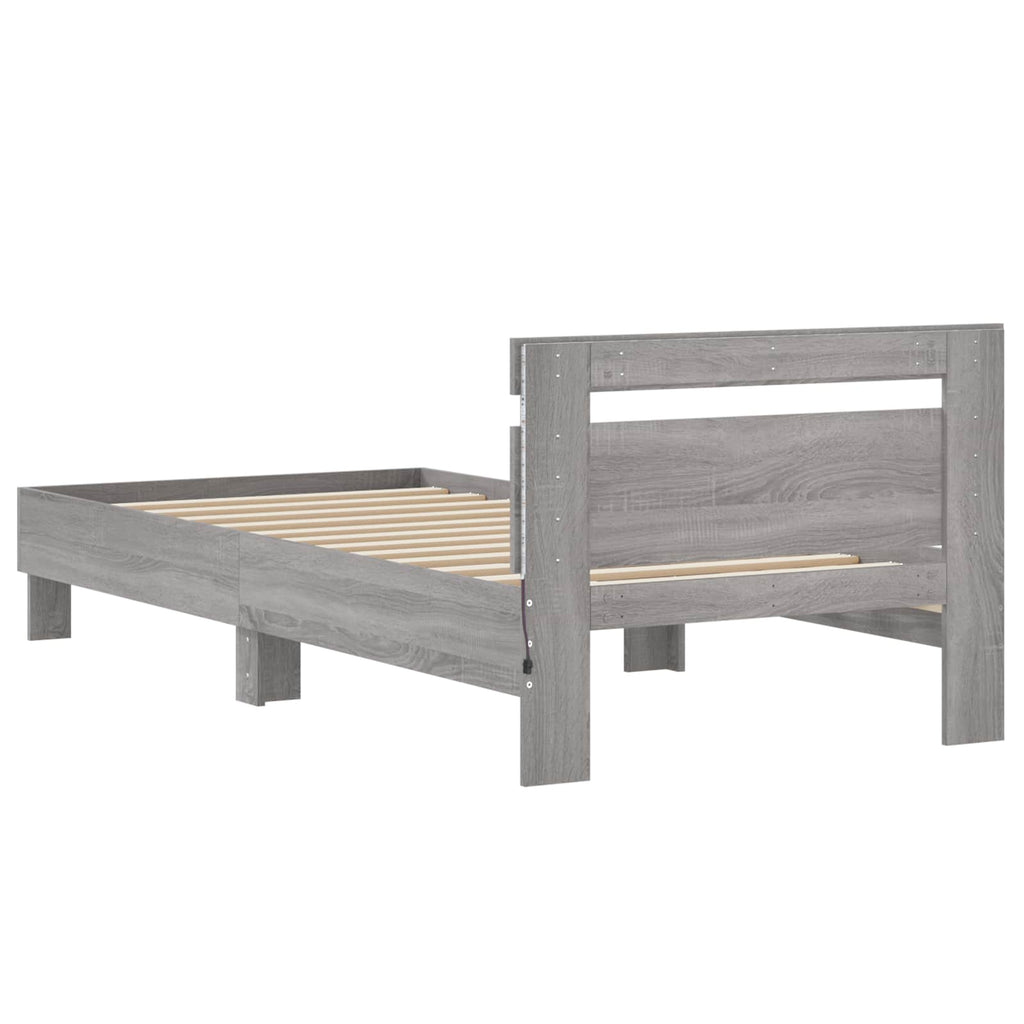 Bettgestell mit LED Grau Sonoma 80 x 200 cm Holzwerkstoff
