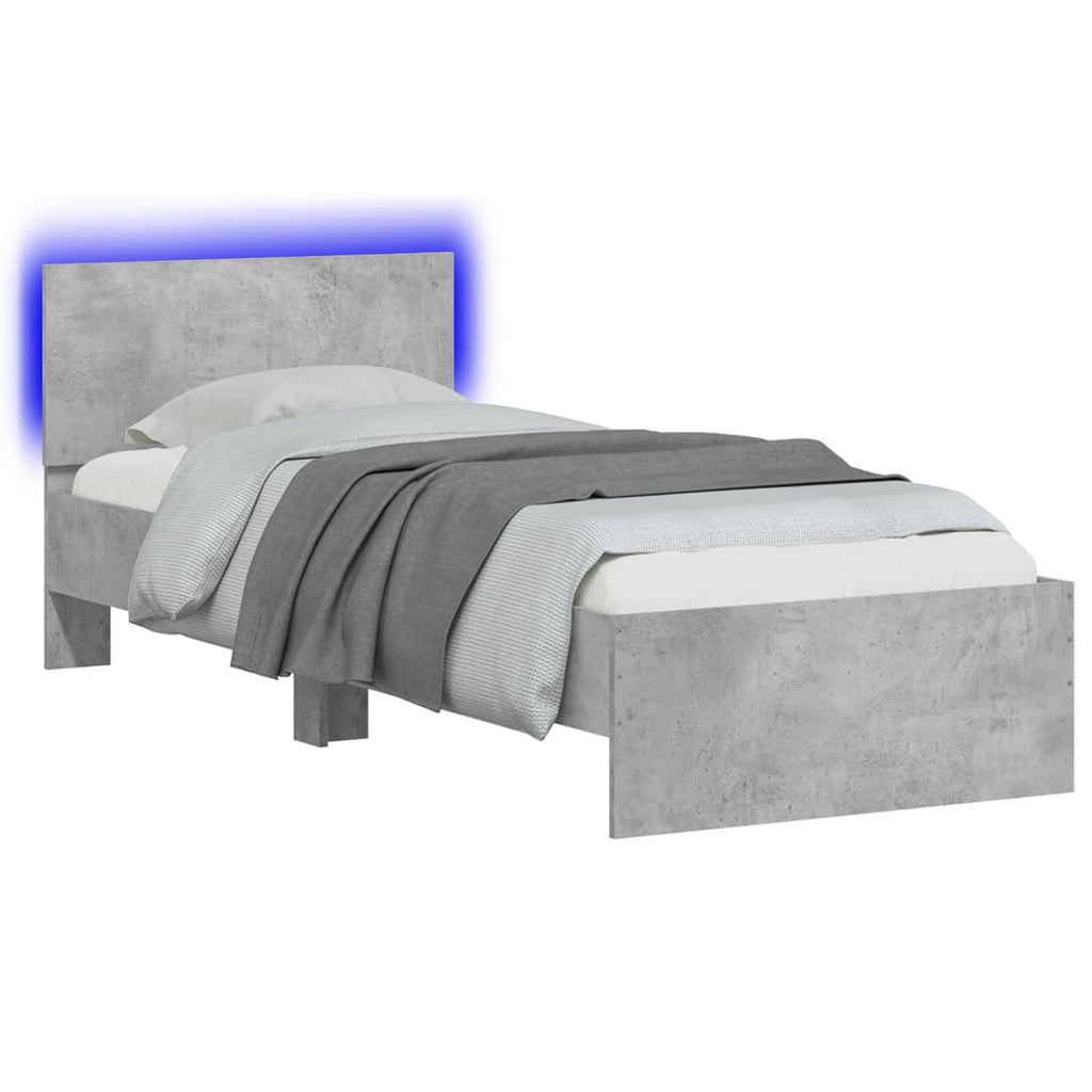 Bettgestell mit LED Betongrau 80 x 200 cm Holzwerkstoff