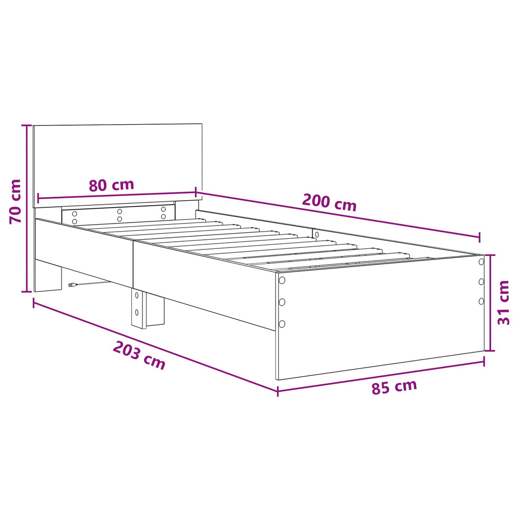 Bettgestell mit LED Betongrau 80 x 200 cm Holzwerkstoff