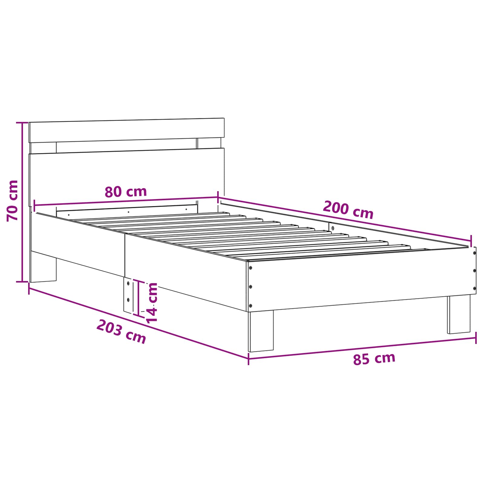 Bettgestell mit LED Schwarze Eiche 80 x 200 cm Holzwerkstoff