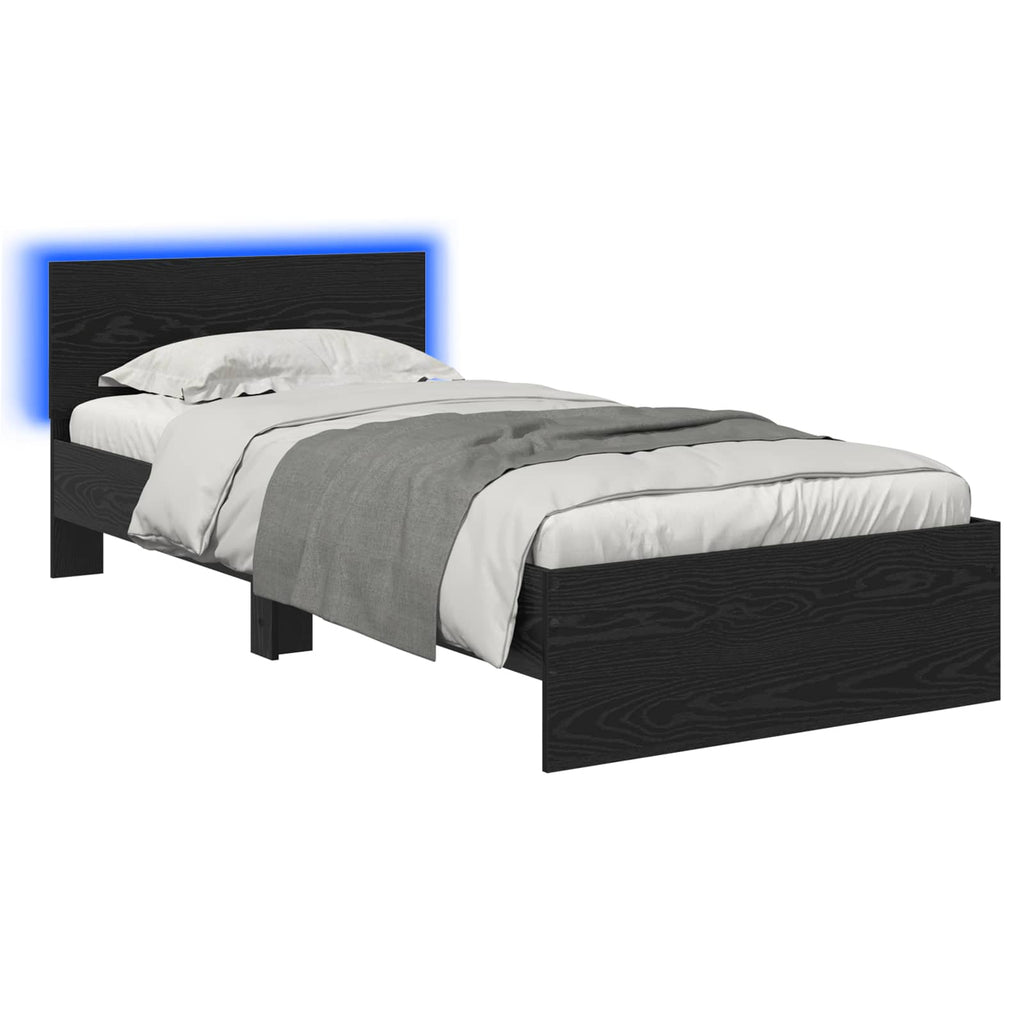 Bettgestell mit LED Schwarze Eiche 80 x 200 cm Holzwerkstoff