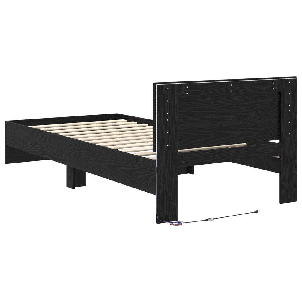 Bettgestell mit LED Schwarze Eiche 80 x 200 cm Holzwerkstoff