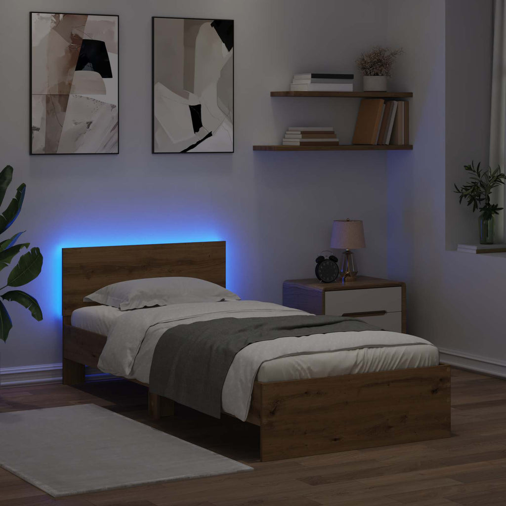 Bettgestell mit LED Kunsthandwerk Eiche 80 x 200 cm