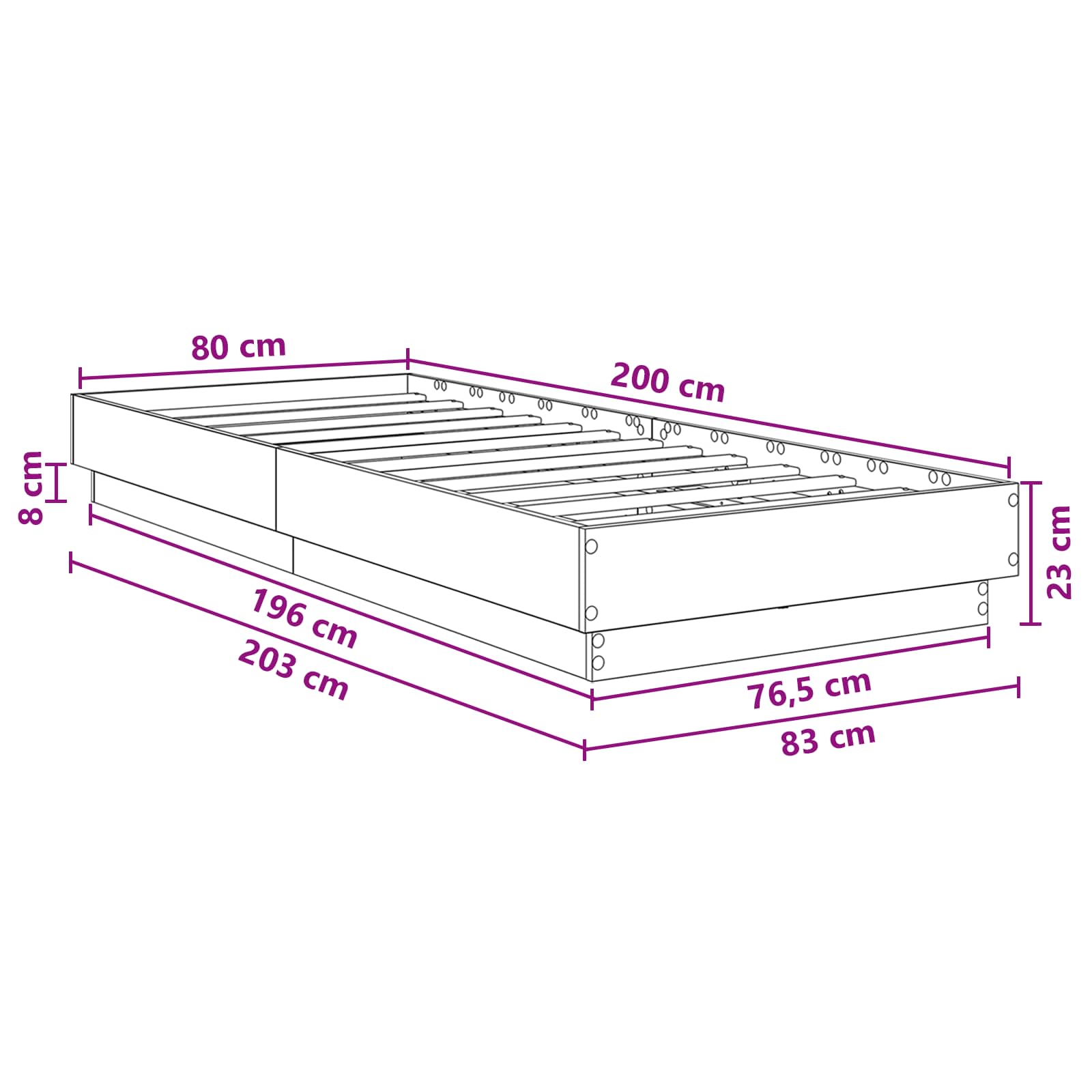 Bettgestell mit LED Geräucherte Eiche 80 x 200 cm Holzwerkstoff