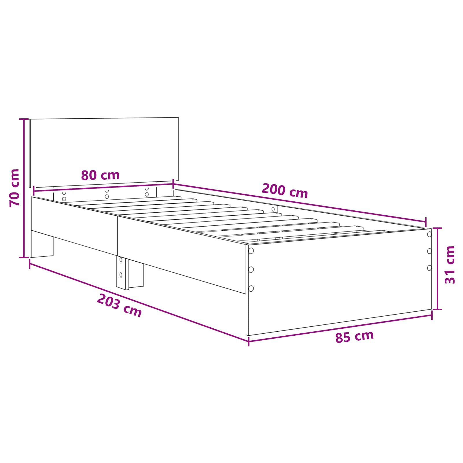 Bettgestell mit Kopfteil Geräucherte Eiche 80 x 200 cm