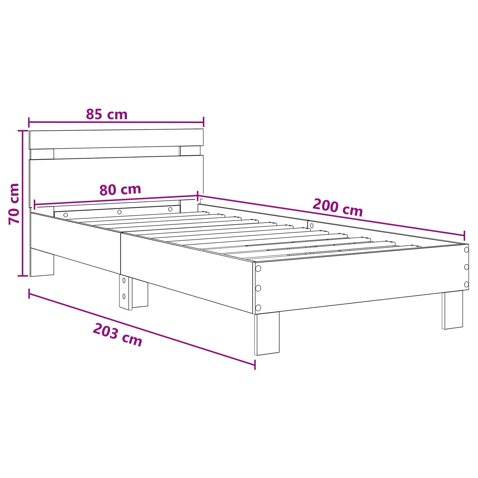 Bettgestell mit Kopfteil Betongrau 80 x 200 cm Holzwerkstoff