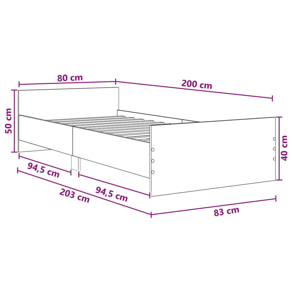 Bettgestell mit Kopfteil Grau Sonoma 80 x 200 cm Holzwerkstoff