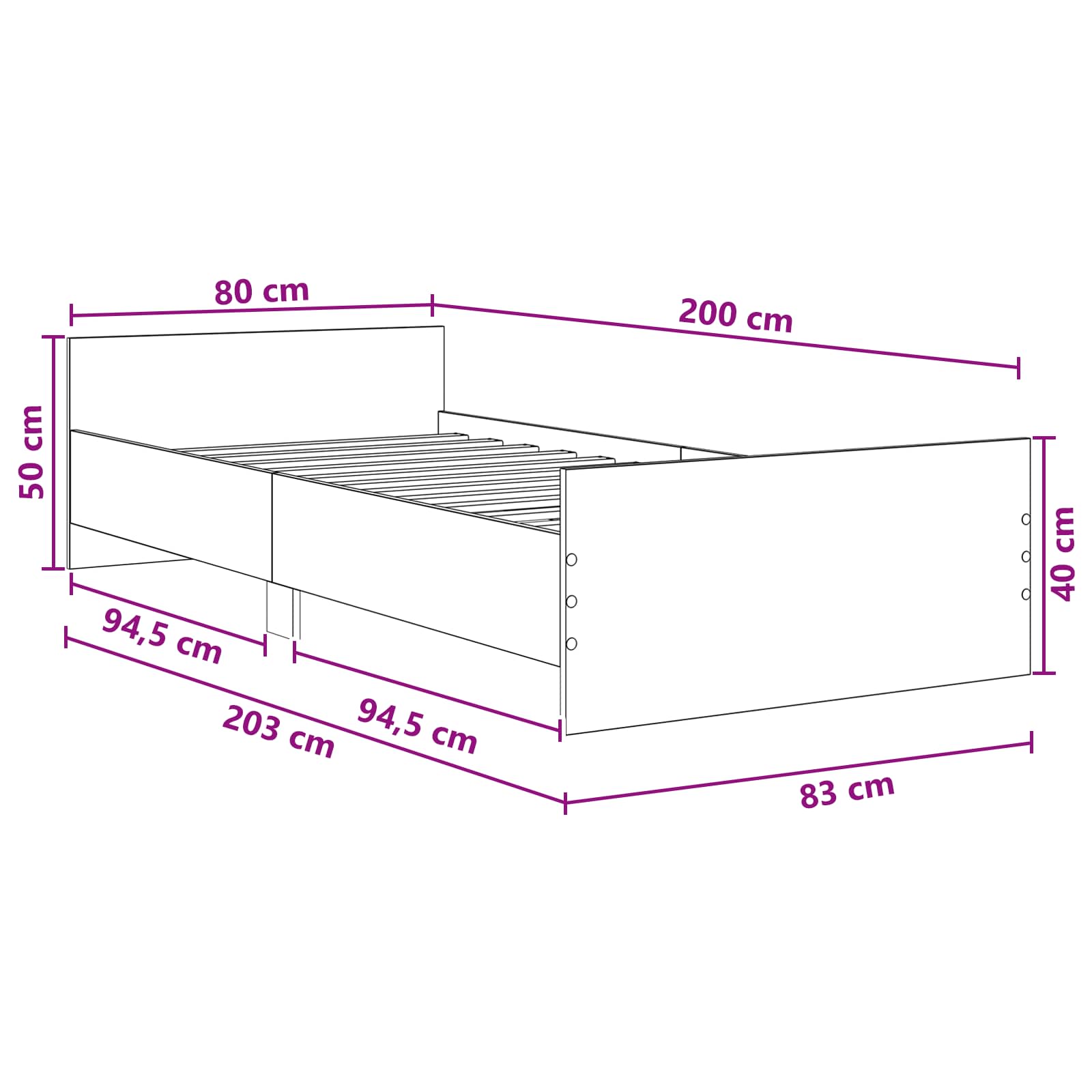 Bettgestell mit Kopfteil Betongrau 80 x 200 cm Holzwerkstoff