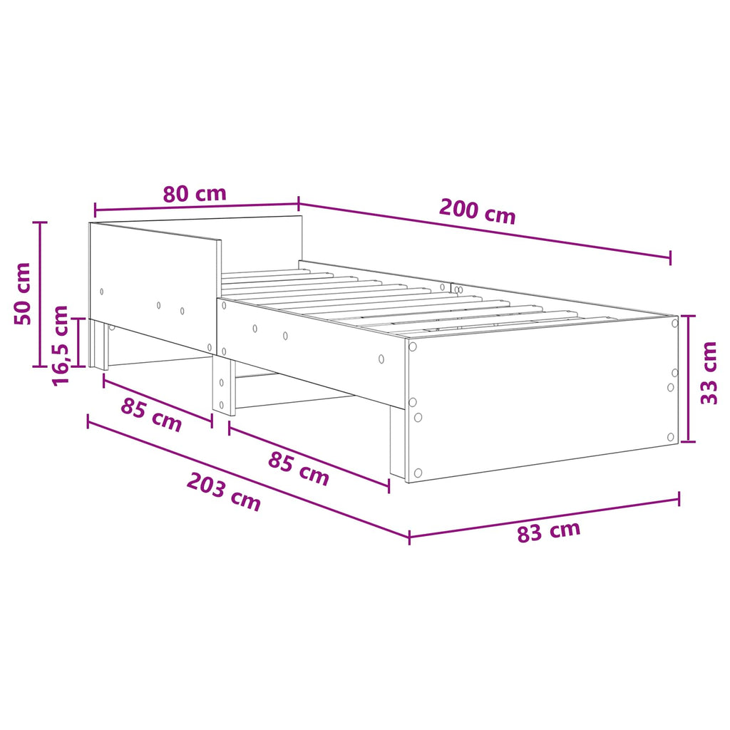 Bettgestell mit Kopfteil Altholz 80 x 200 cm Holzwerkstoff