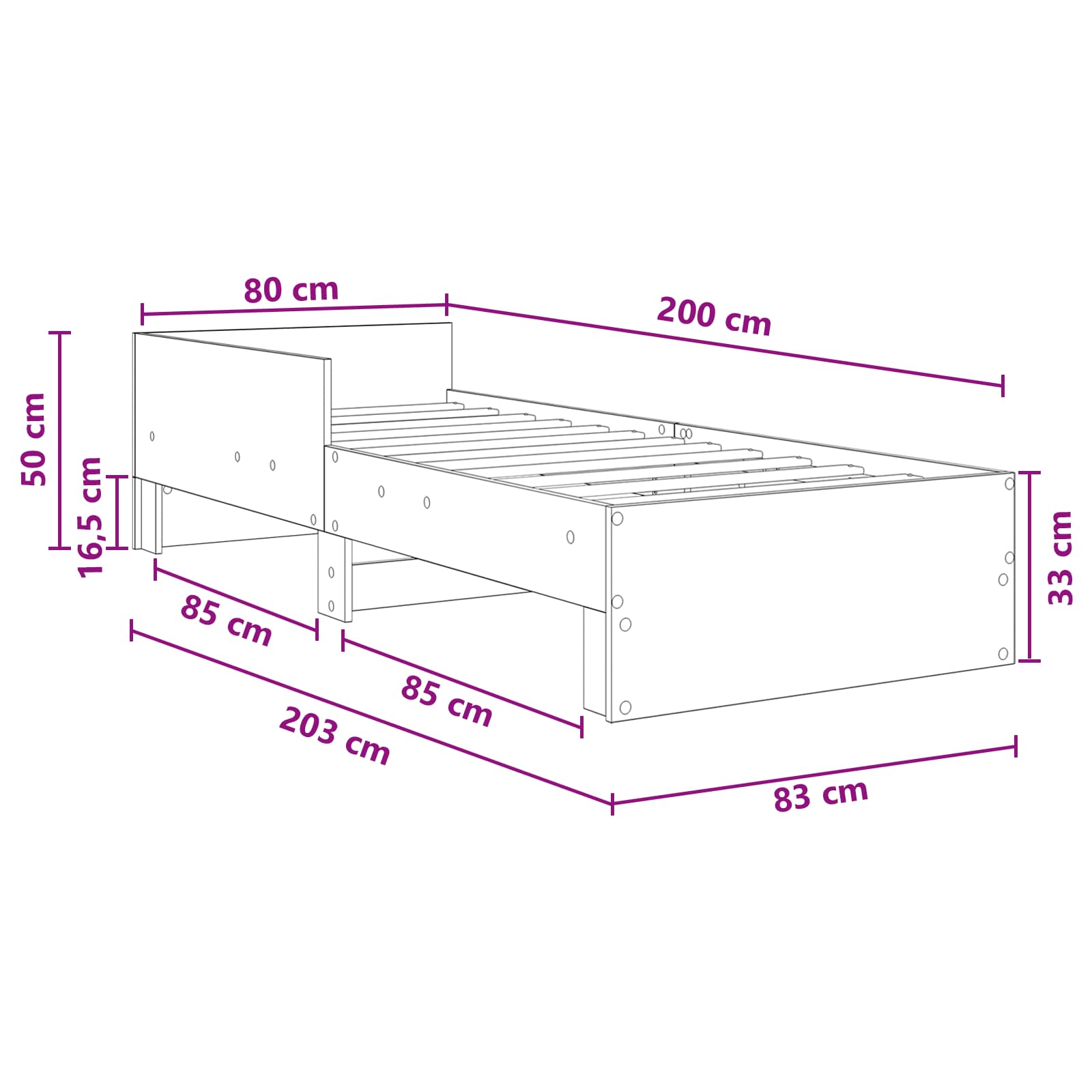 Bettgestell mit Kopfteil Betongrau 80 x 200 cm Holzwerkstoff