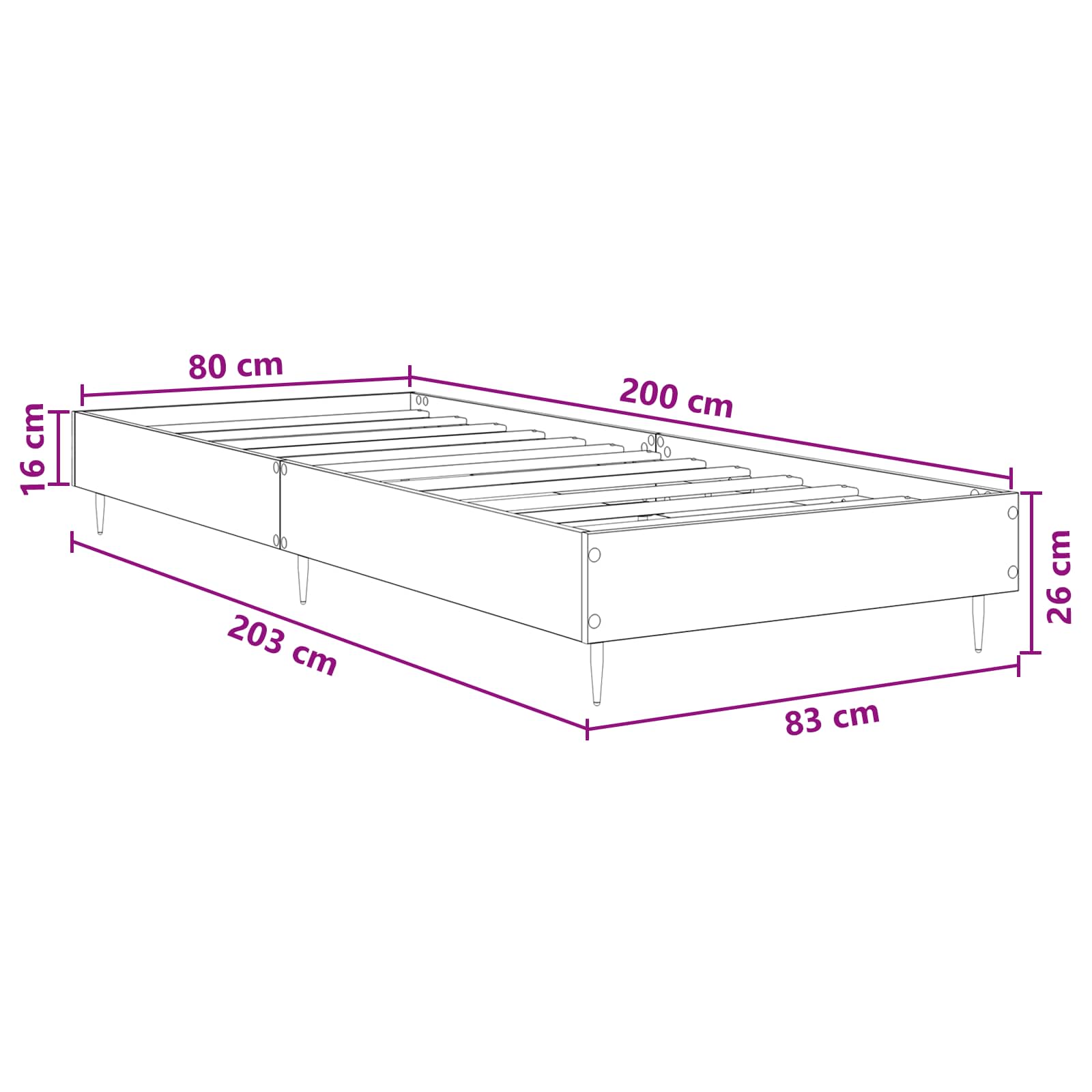 Bettrahmen Grau Sonoma 80 x 200 cm Holzwerkstoff