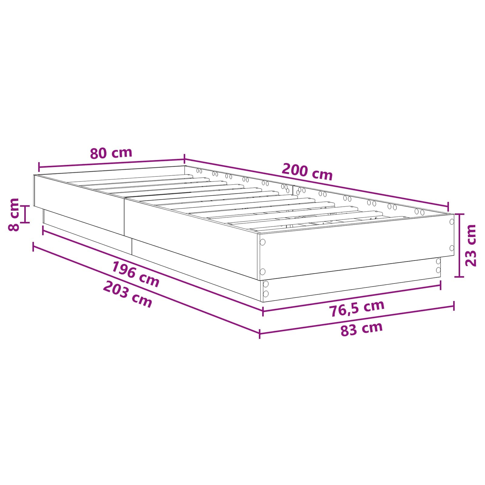 Bodenbettgestell Betongrau 80 x 200 cm Holzwerkstoff
