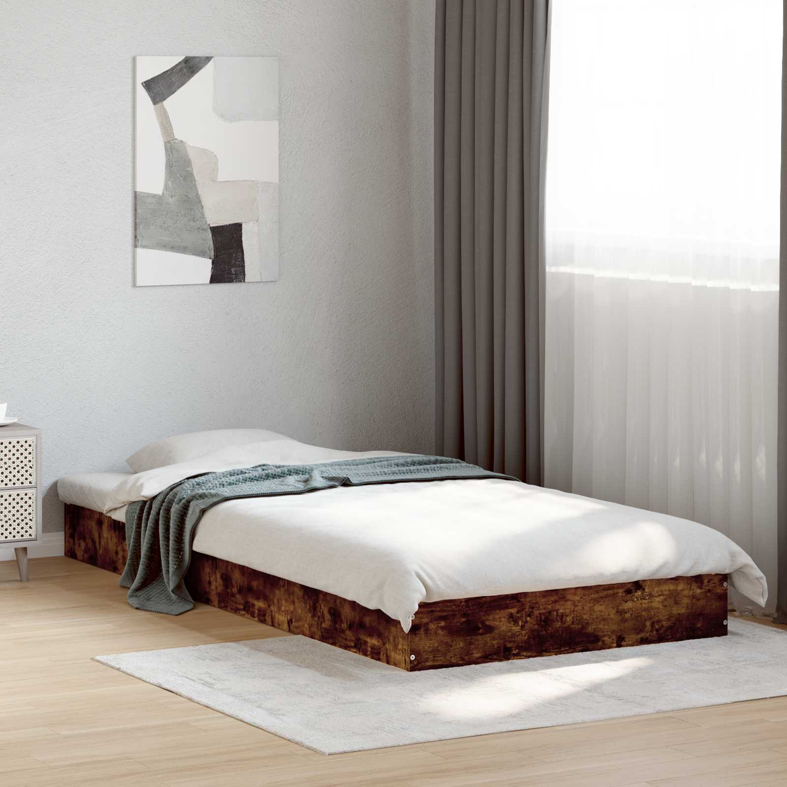 Bodenbettgestell Geräucherte Eiche 80 x 200 cm Holzwerkstoff