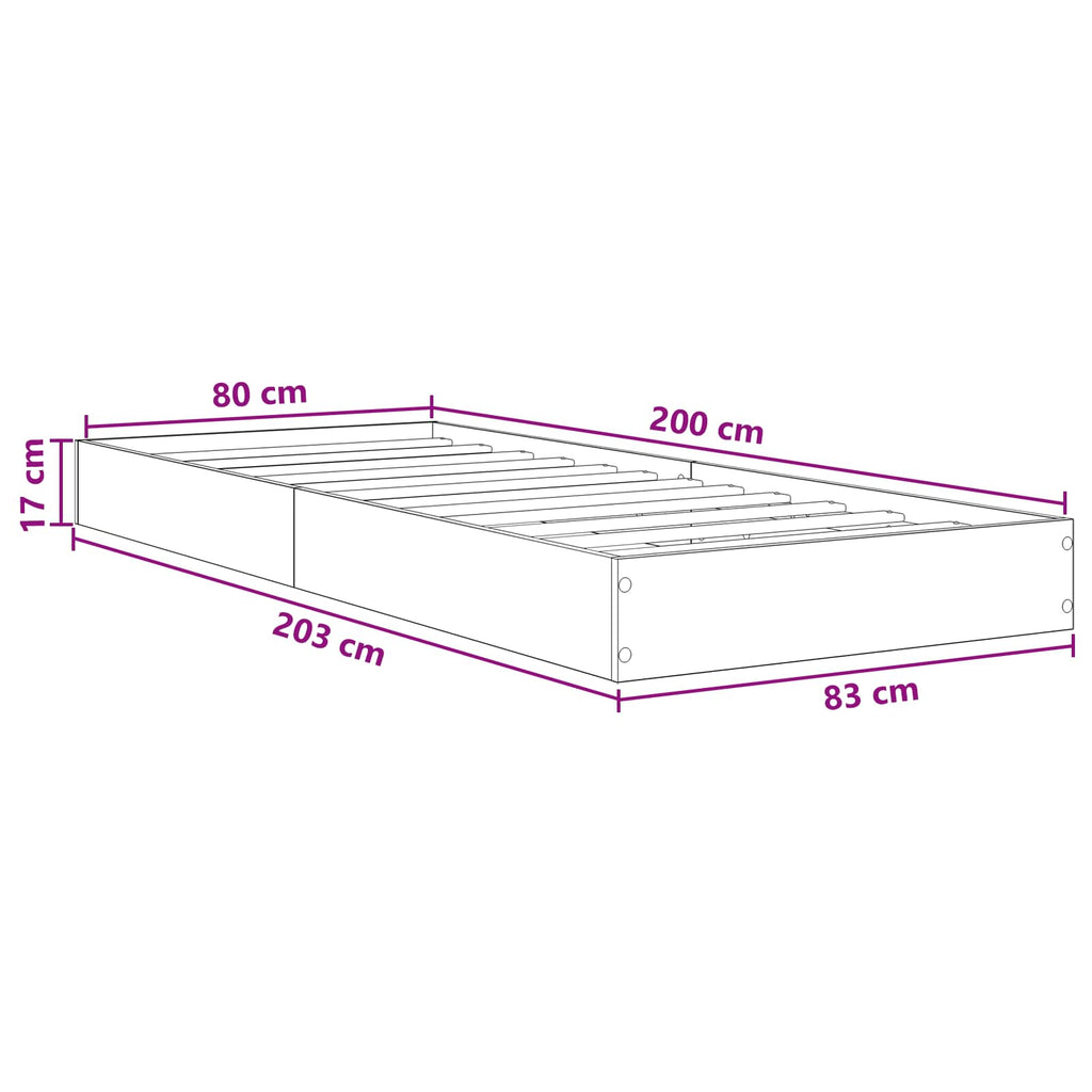 Bodenbettgestell Geräucherte Eiche 80 x 200 cm Holzwerkstoff