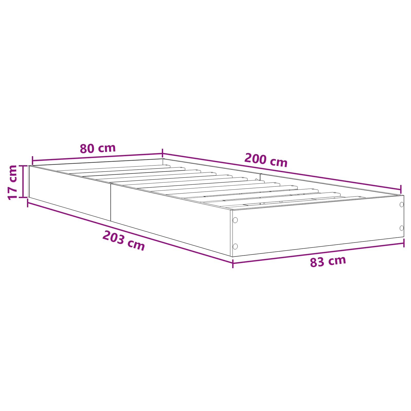 Bodenbettgestell Schwarze Eiche 80 x 200 cm Holzwerkstoff