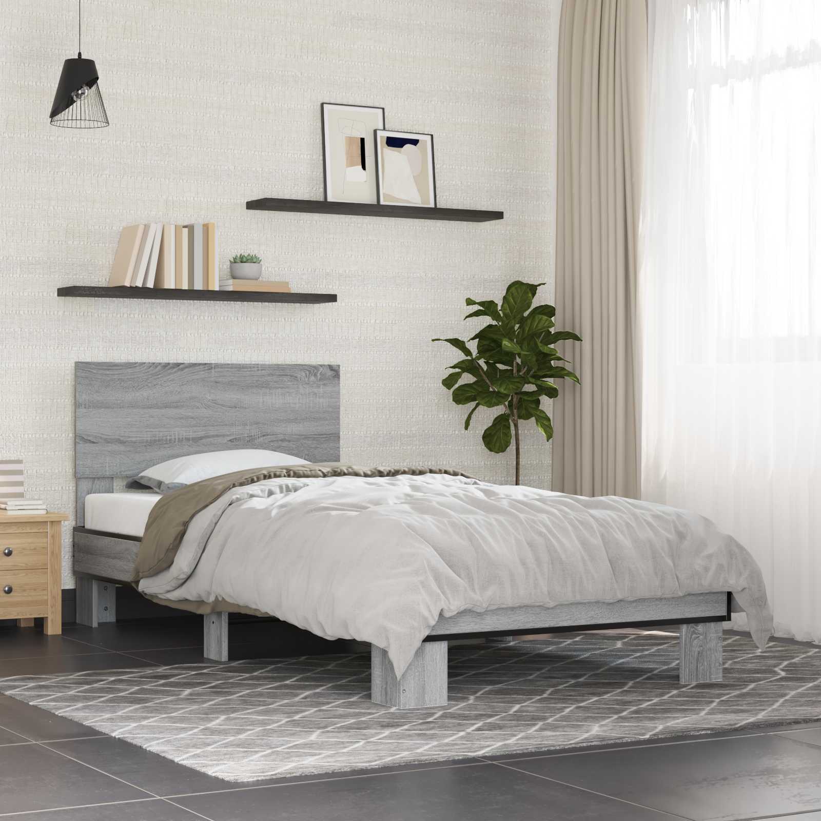 Bettgestell mit Kopfteil Grau Sonoma 80 x 200 cm Holzwerkstoff