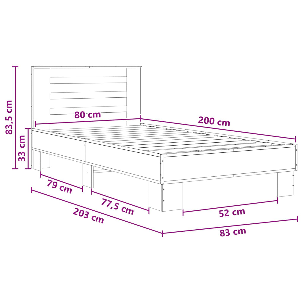 Bettgestell mit Kopfteil Sonoma-Eiche 80 x 200 cm Holzwerkstoff