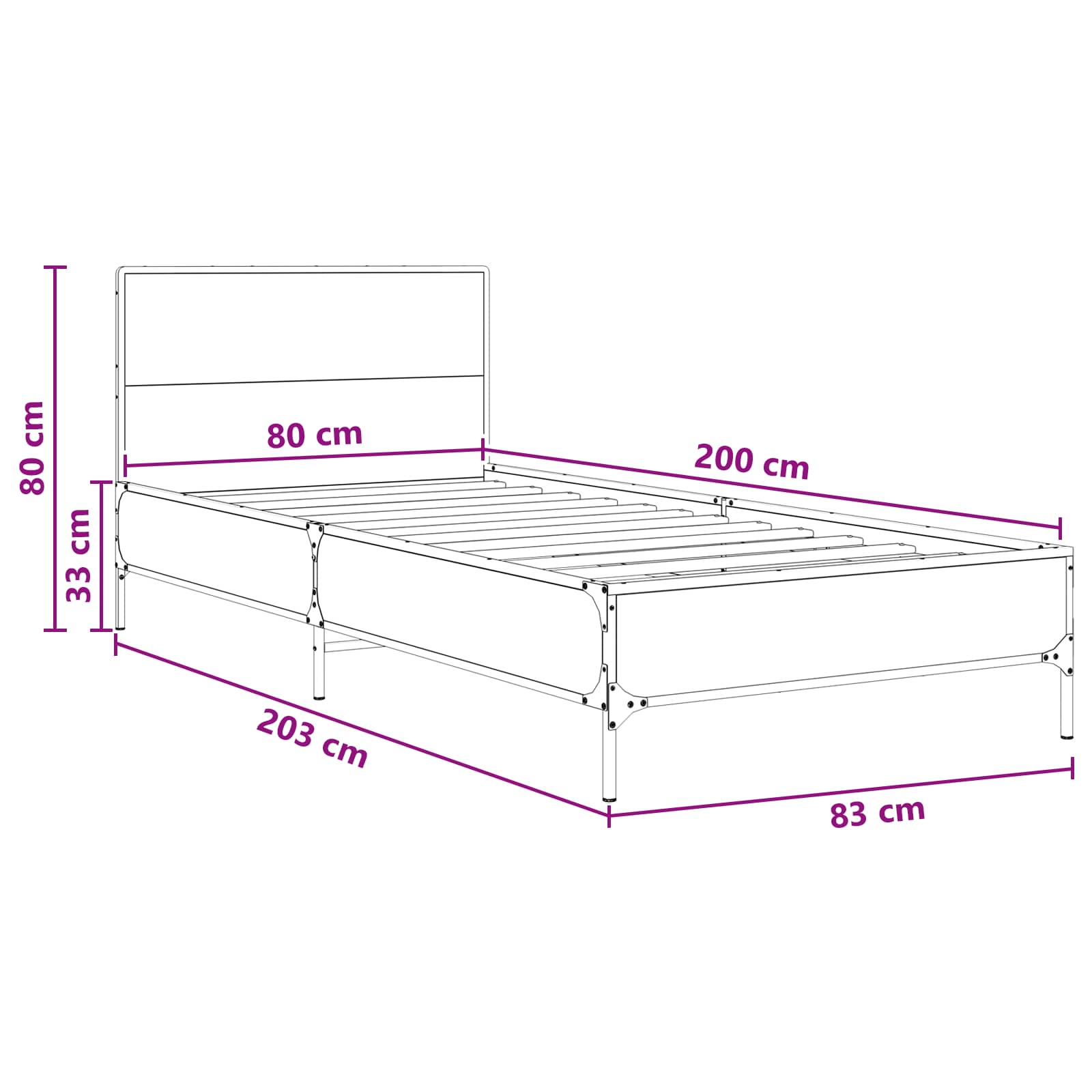 Bettgestell mit Kopfteil Grau Sonoma 80 x 200 cm Holzwerkstoff