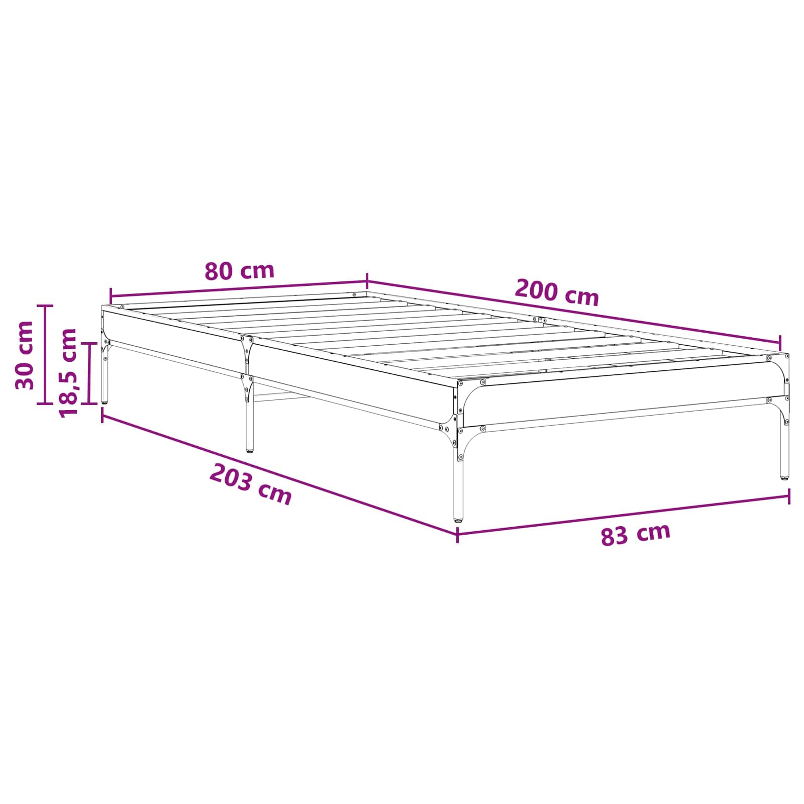 Bettrahmen Altholz 80 x 200 cm Holzwerkstoff