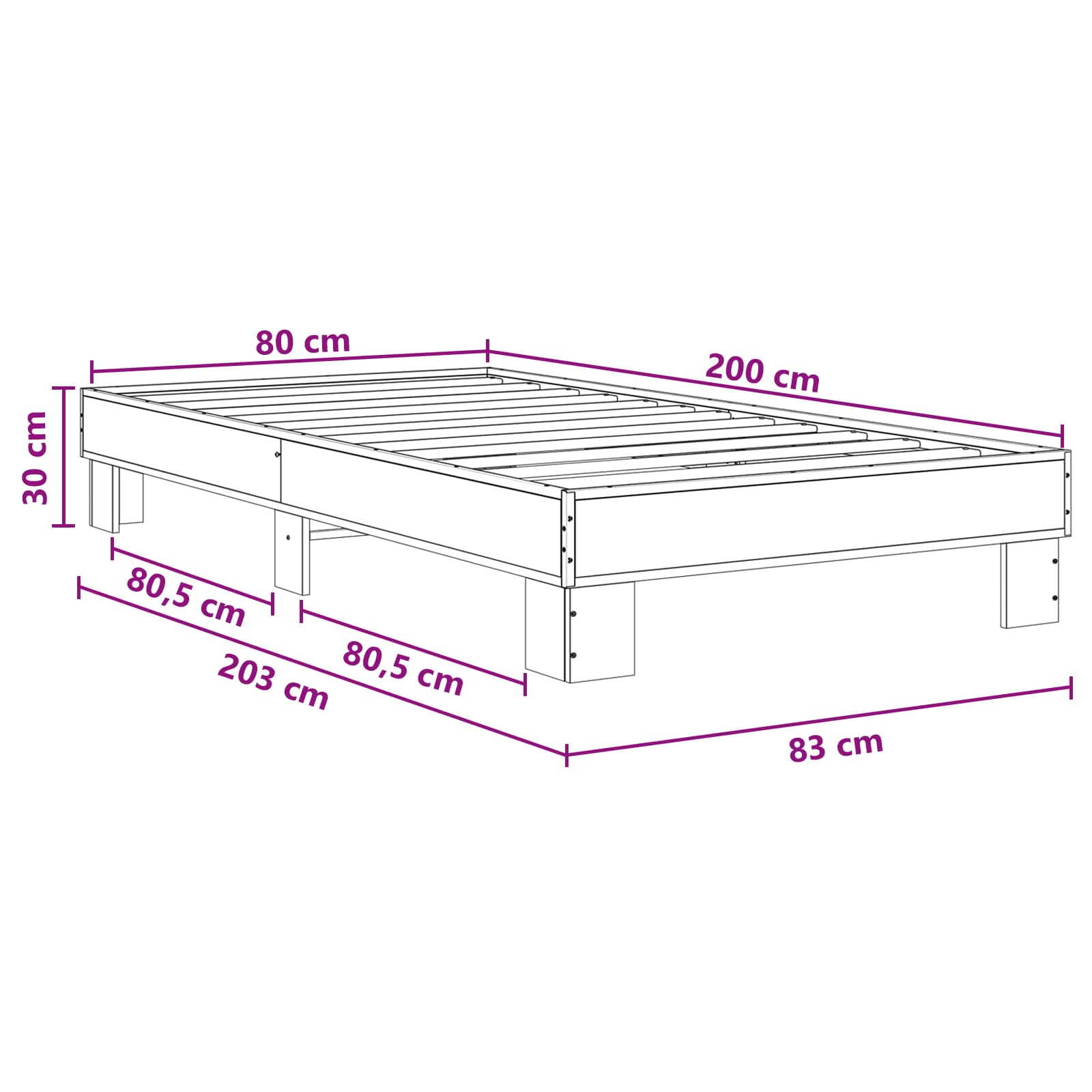 Bettrahmen Artisan-Eiche 80 x 200 cm Holzwerkstoff