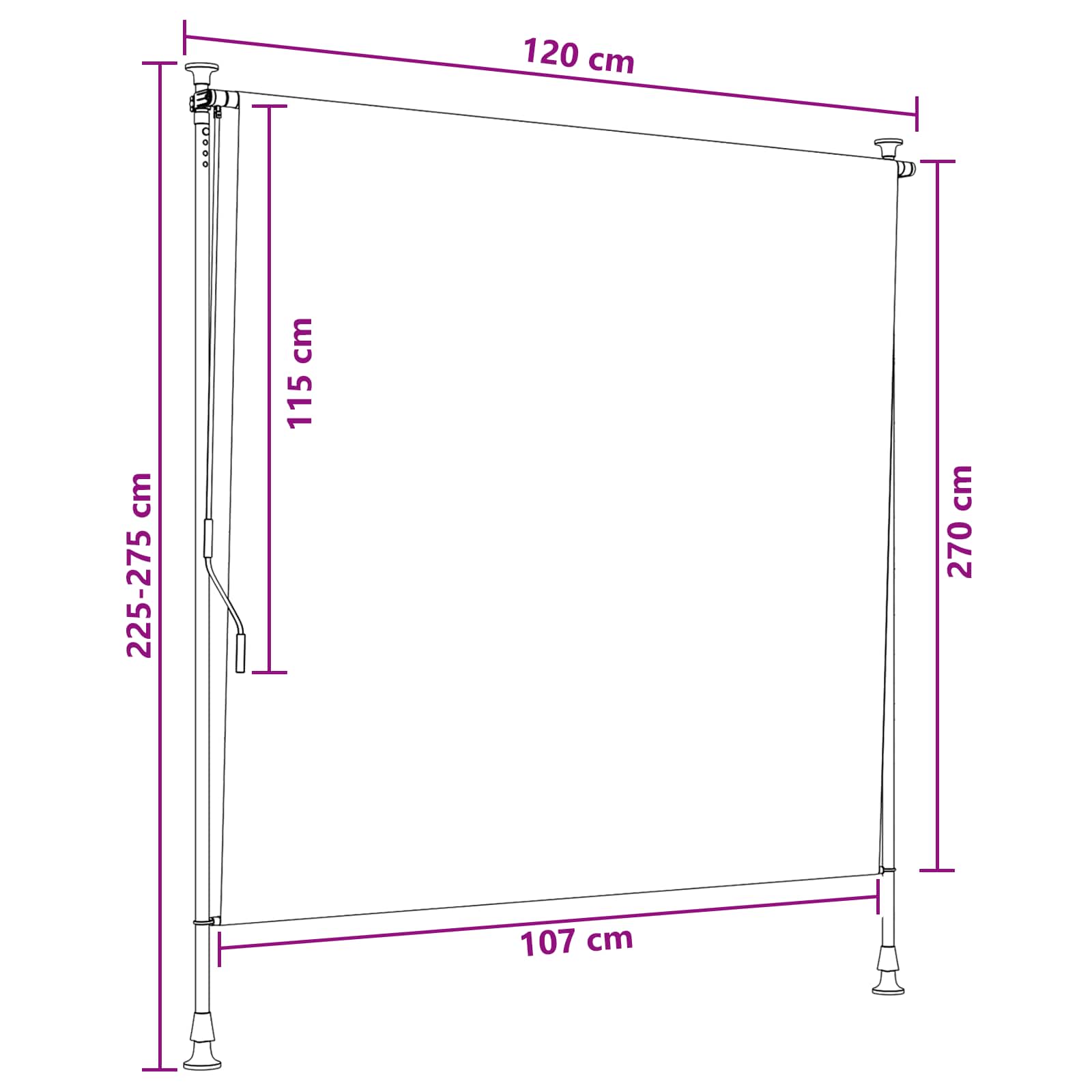 Outdoor Rollo Anthrazit und Weiß 120 x 270 cm