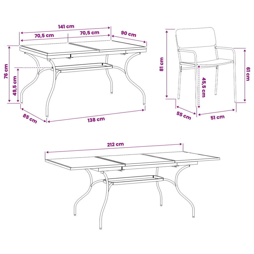 Garten Essgruppe 9 pcs Anthrazit Stahl