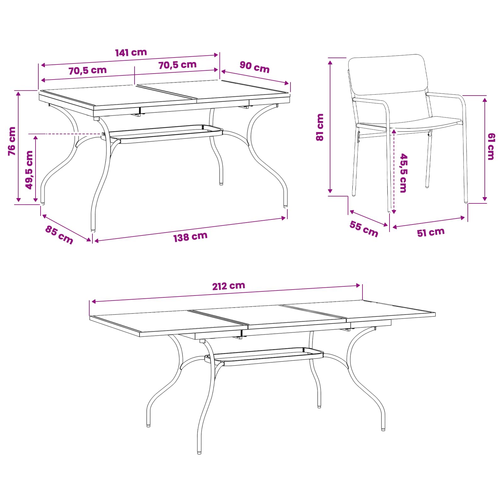 Garten Essgruppe 9 pcs Anthrazit Stahl